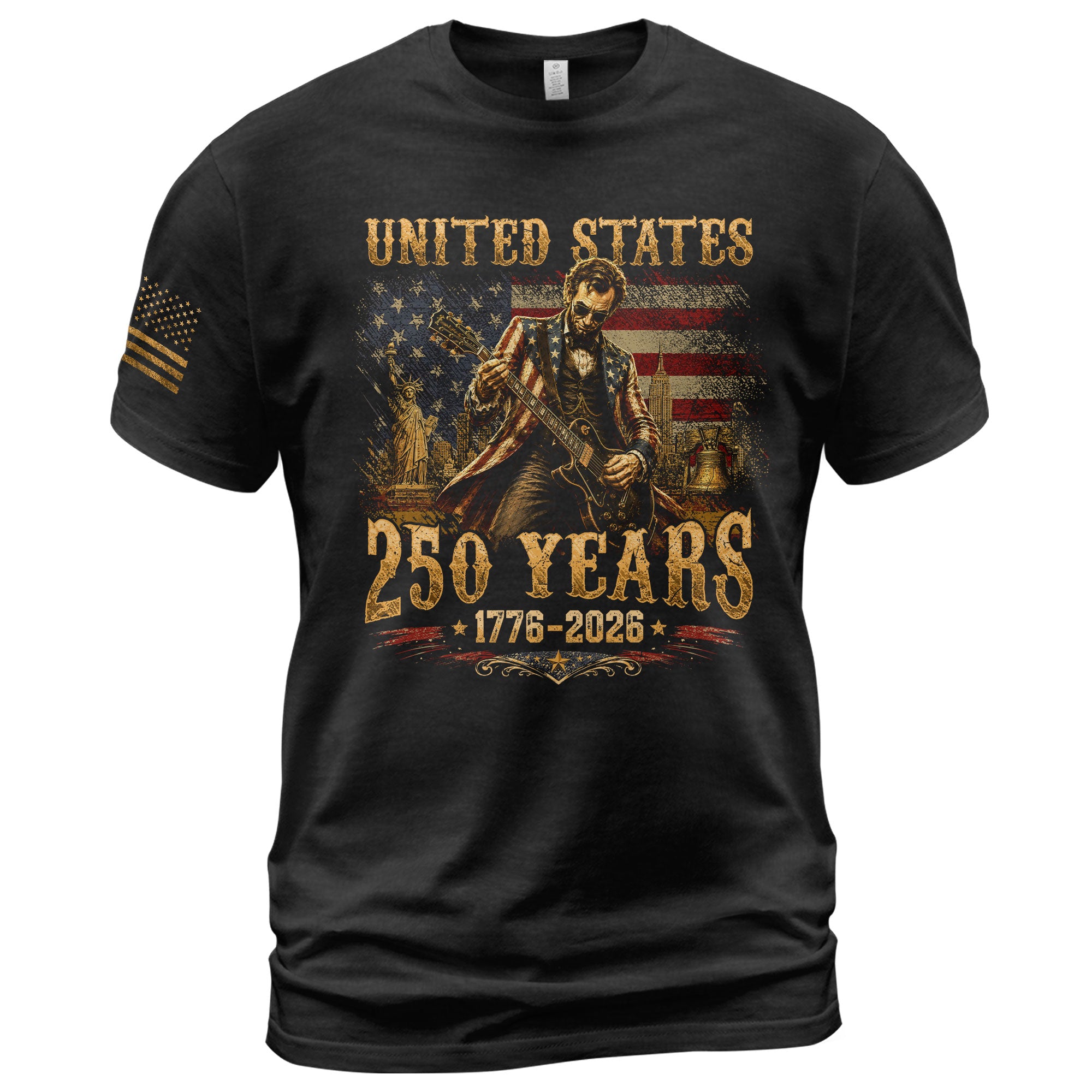 Abraham Lincoln T-Shirt Playing Guitar 1776 2026 Patriotic Statue Liberty Graphic Tee