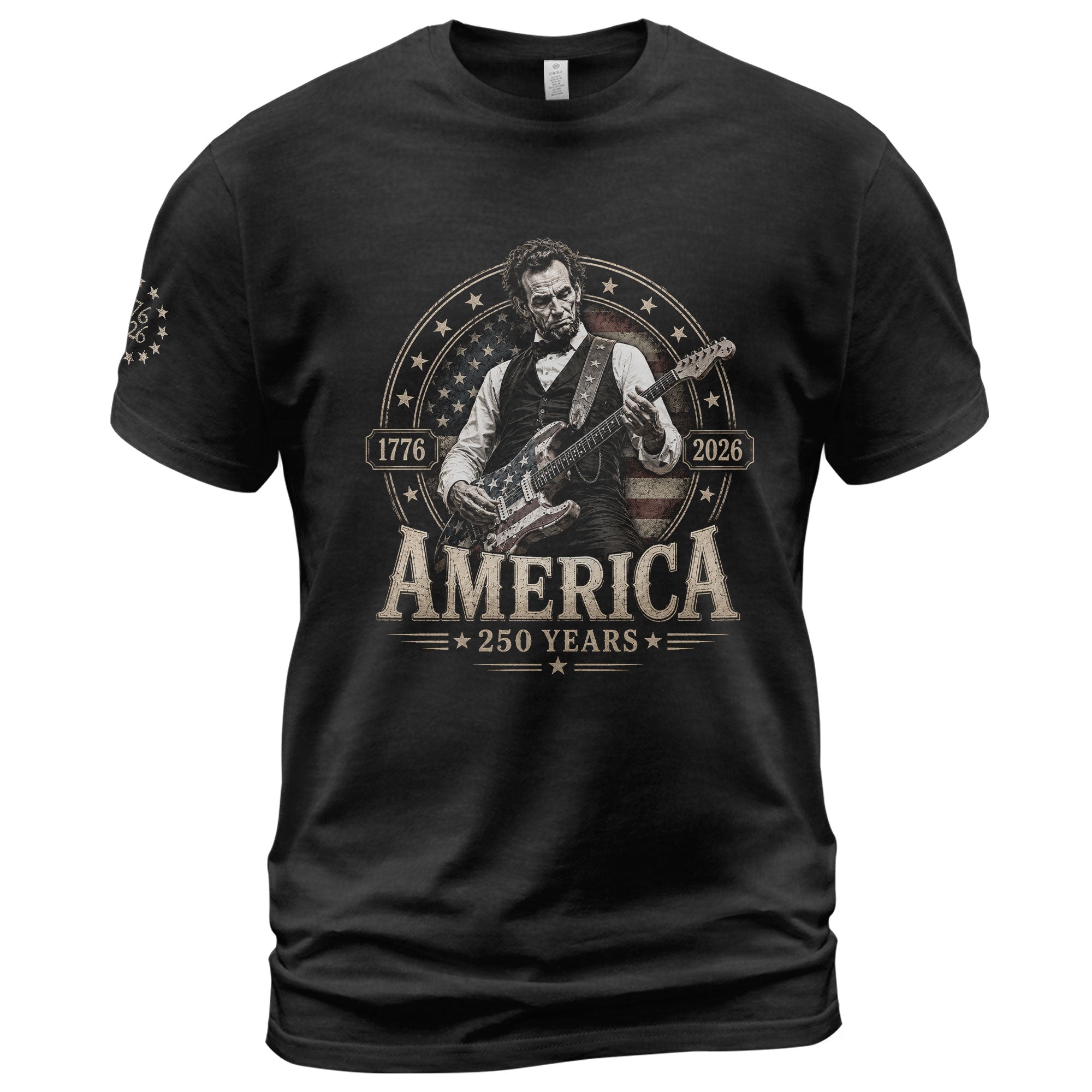 Mens T Shirt Patriotic 250 Years 1776-2026 Abraham Lincoln Star Badge Graphic Tee