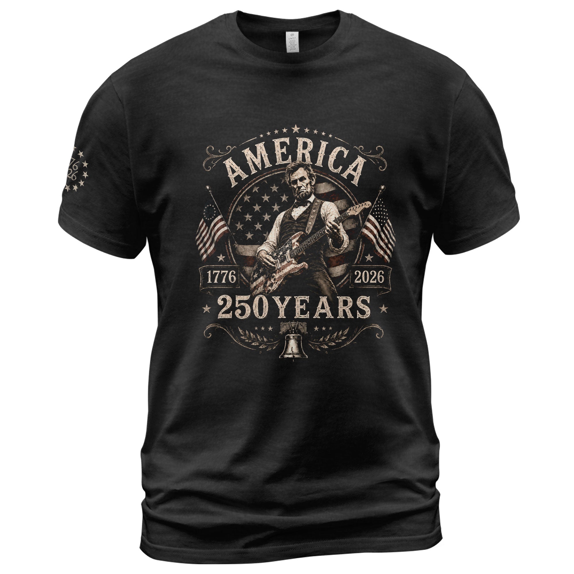 Mens T Shirt Patriotic 250 Years 1776-2026 Vintage Abraham Lincoln Guitarist Graphic Tee