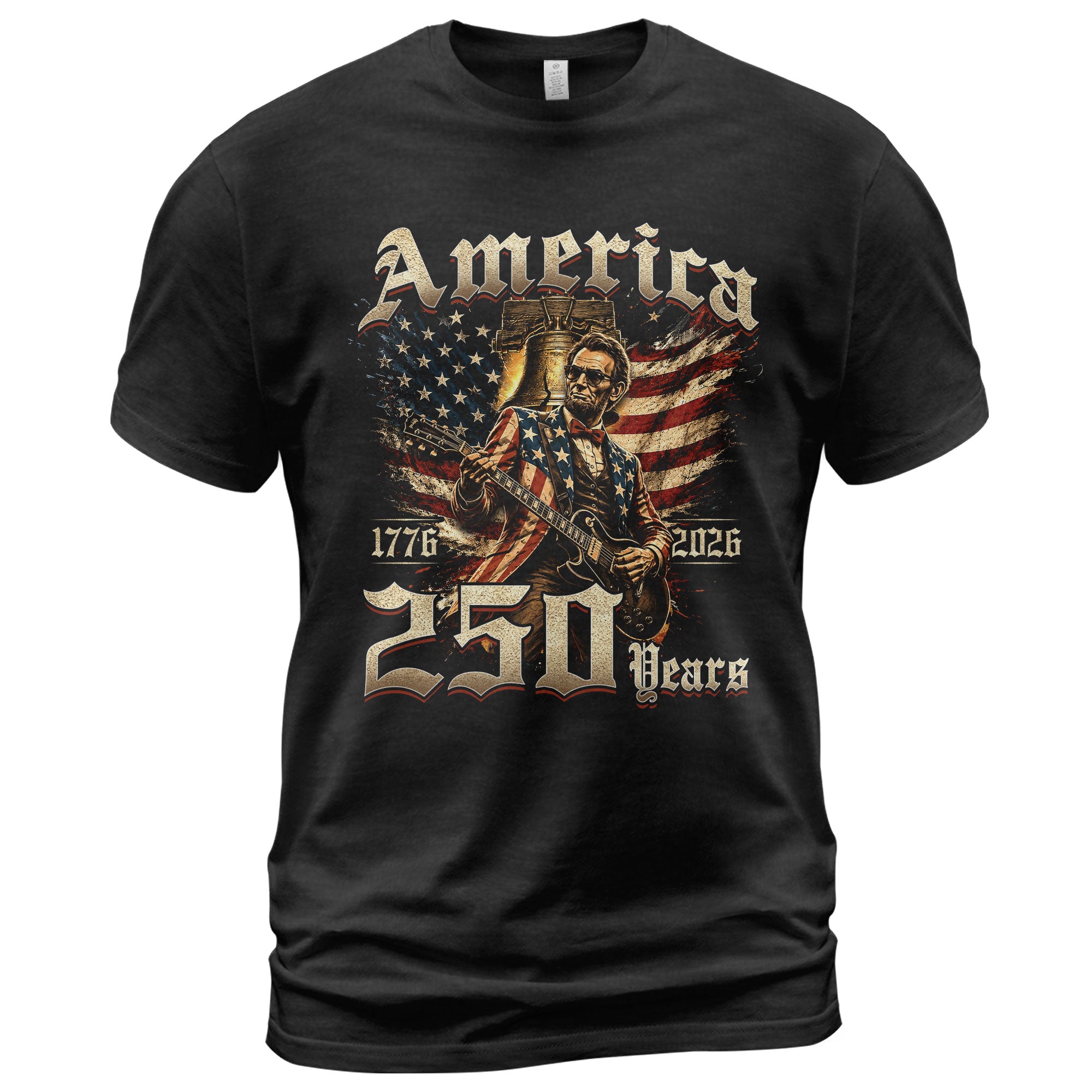 Lincoln Rock Guitar Patriotic T-Shirt - Vintage 1776 2026 Liberty Bell Graphic Tee