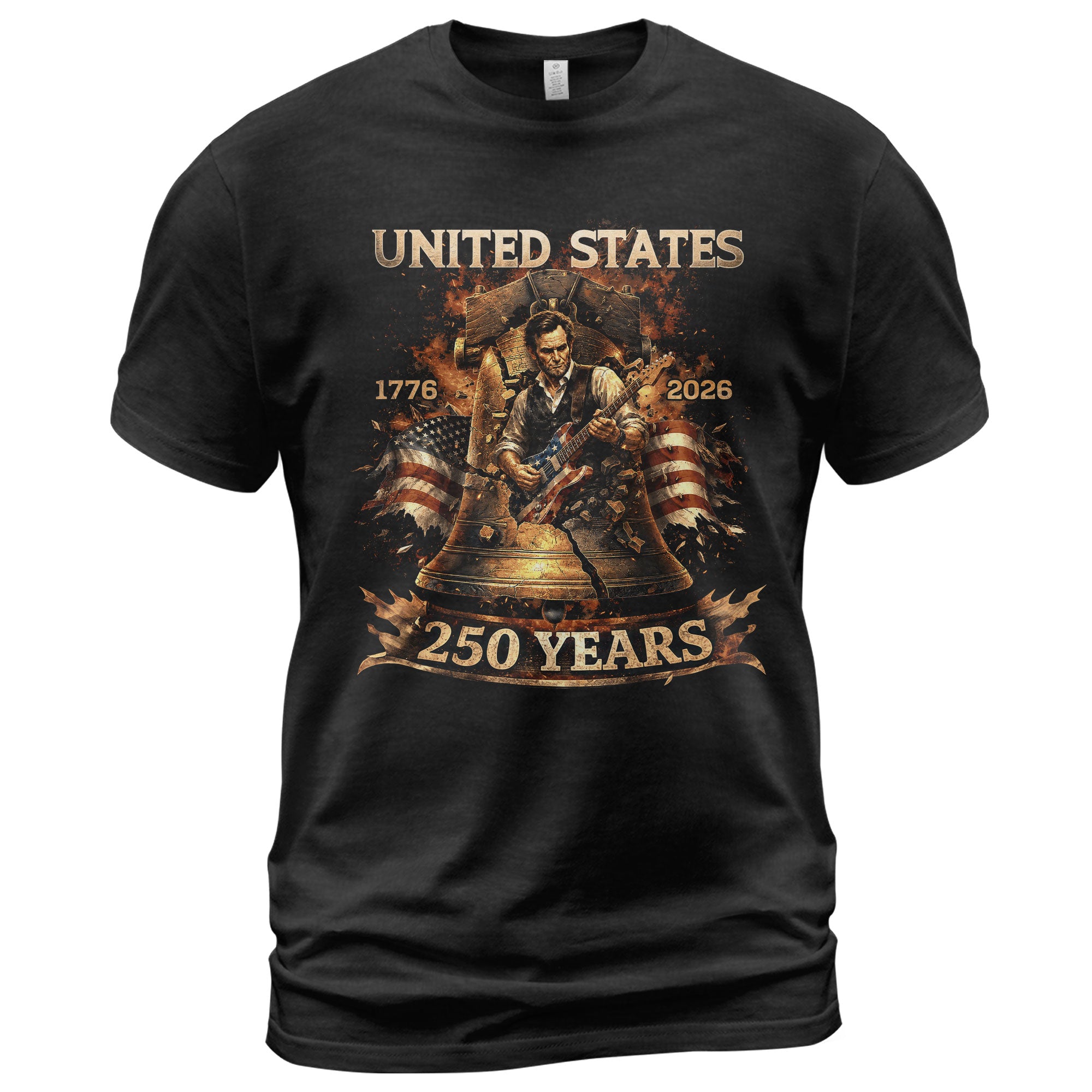 Liberty Bell Guitar Patriotic T-Shirt - Vintage 1776 2026 Historical Graphic Tee