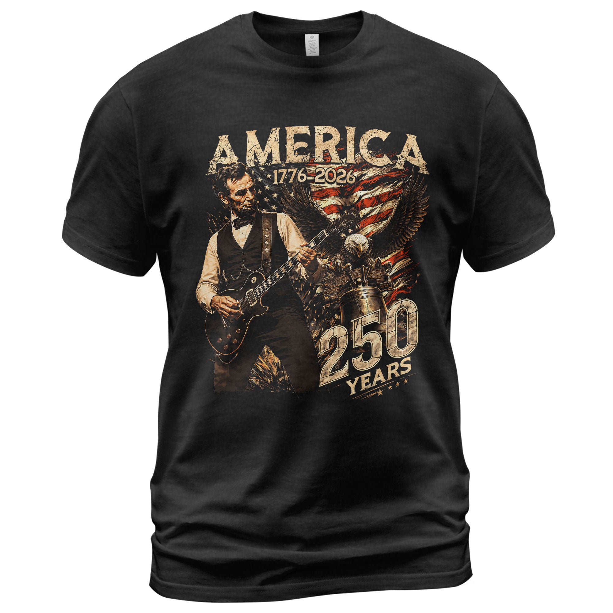 Abraham Lincoln T Shirt Rockstar Guitar Design - Vintage Eagle 1776 2026 Patriotic Tee