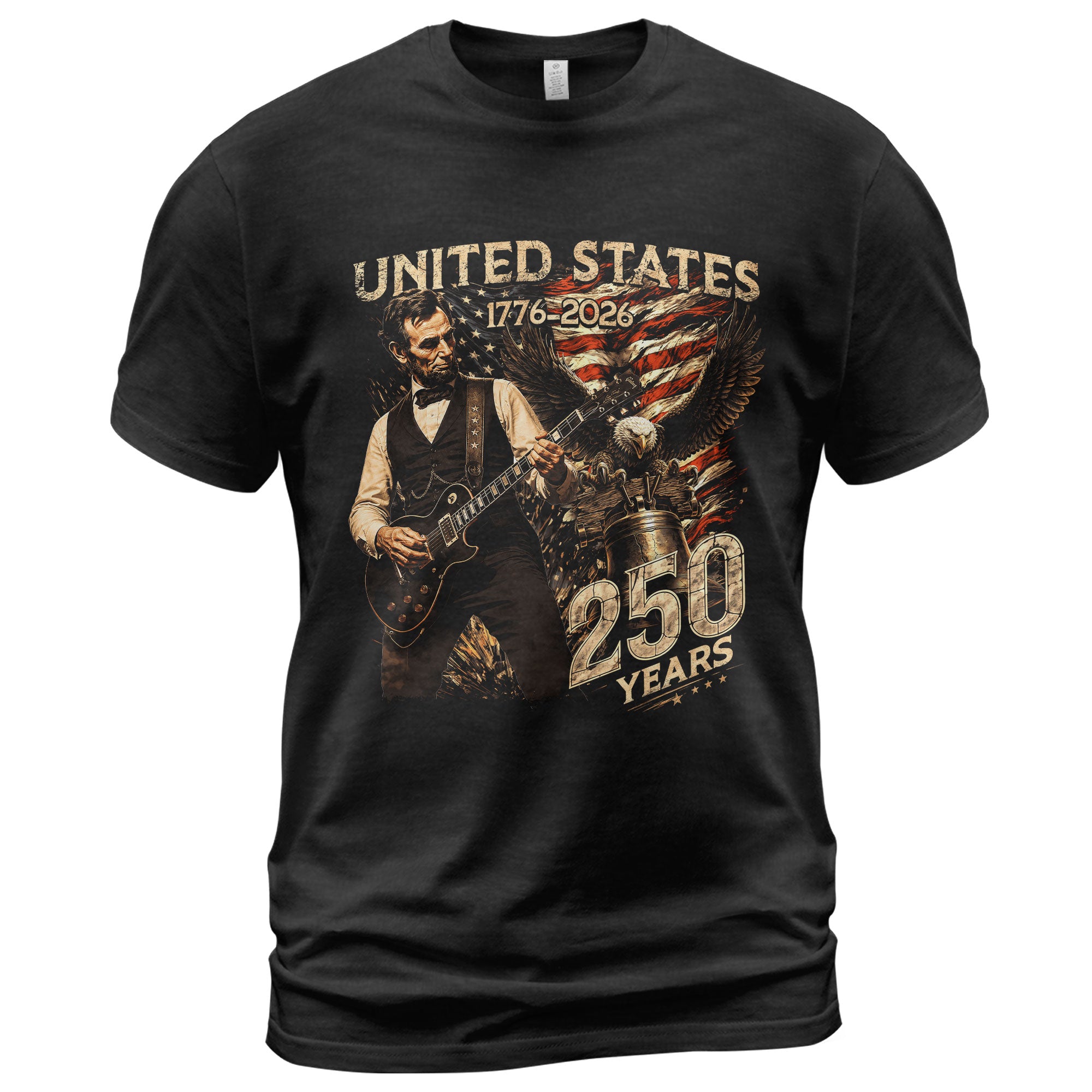 Abraham Lincoln T Shirt Rockstar Guitar Design - Vintage Eagle 1776 2026 Patriotic Tee