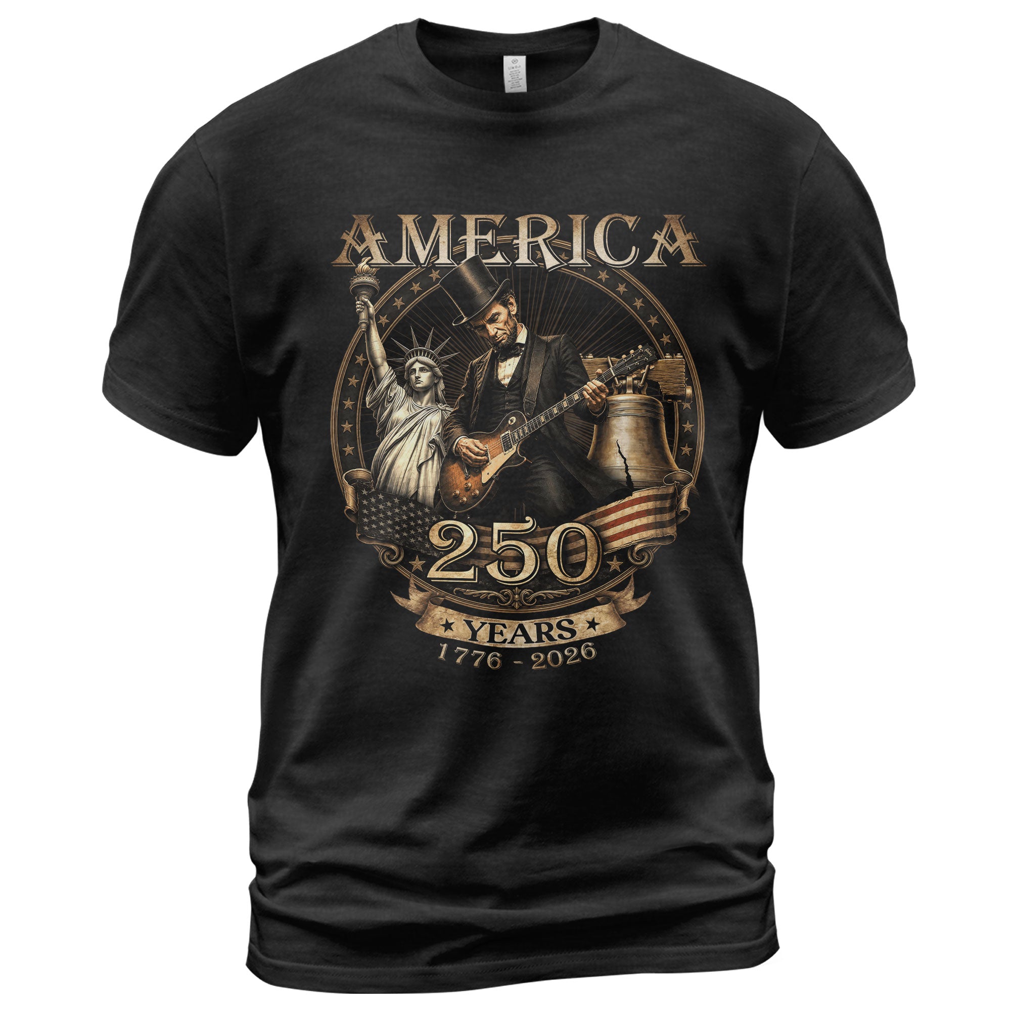 Lincoln Rock Guitar Patriotic T-Shirt - Vintage Statue of Liberty 1776 2026 Apparel