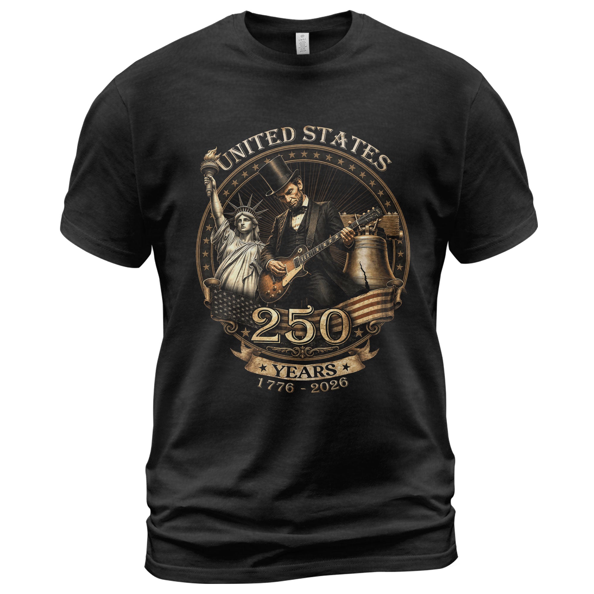 Lincoln Rock Guitar Patriotic T-Shirt - Vintage Statue of Liberty 1776 2026 Apparel