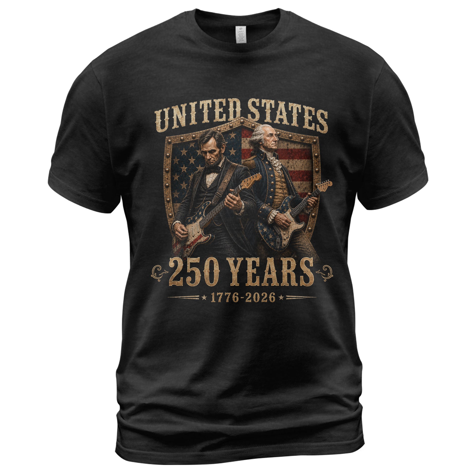 George Washington Abraham Lincoln Guitar T-Shirt 1776-2026 Patriotic 4th Of July Tee - Rust Field Wear