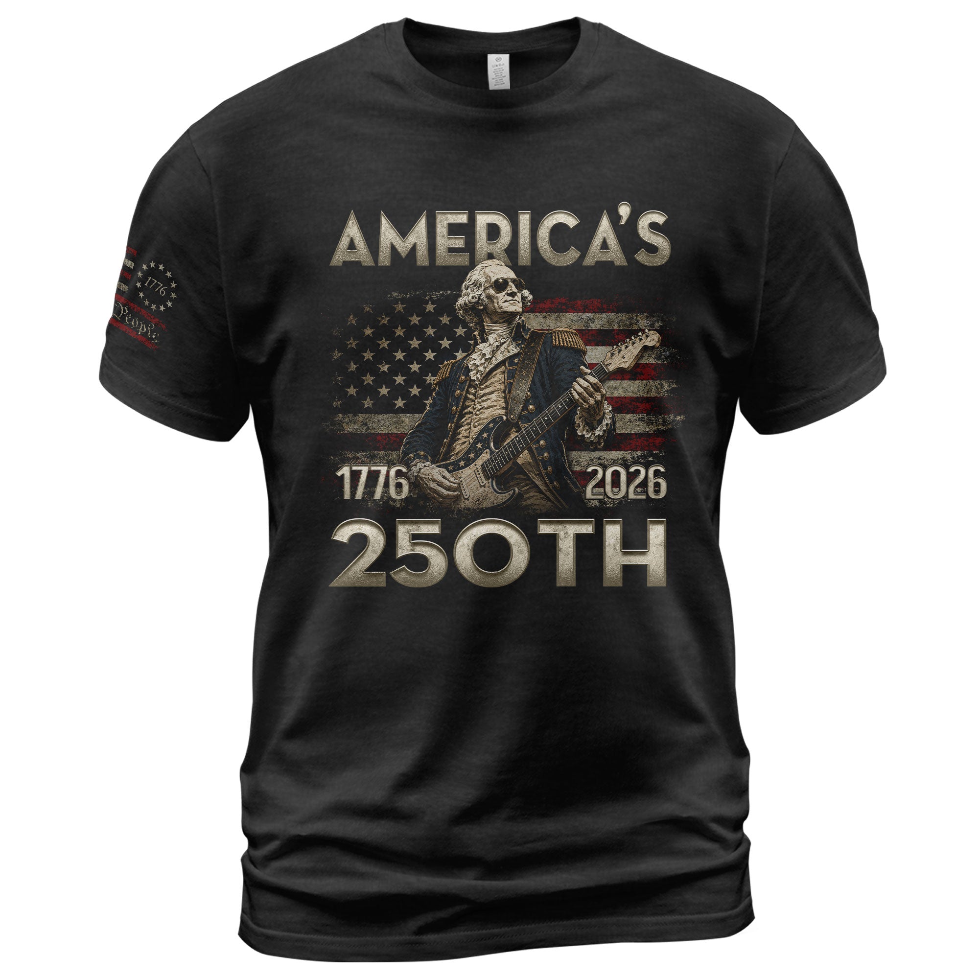 Patriotic George Washington Guitar Shirt 1776-2026 Historical Graphic Tee Anniversary Apparel