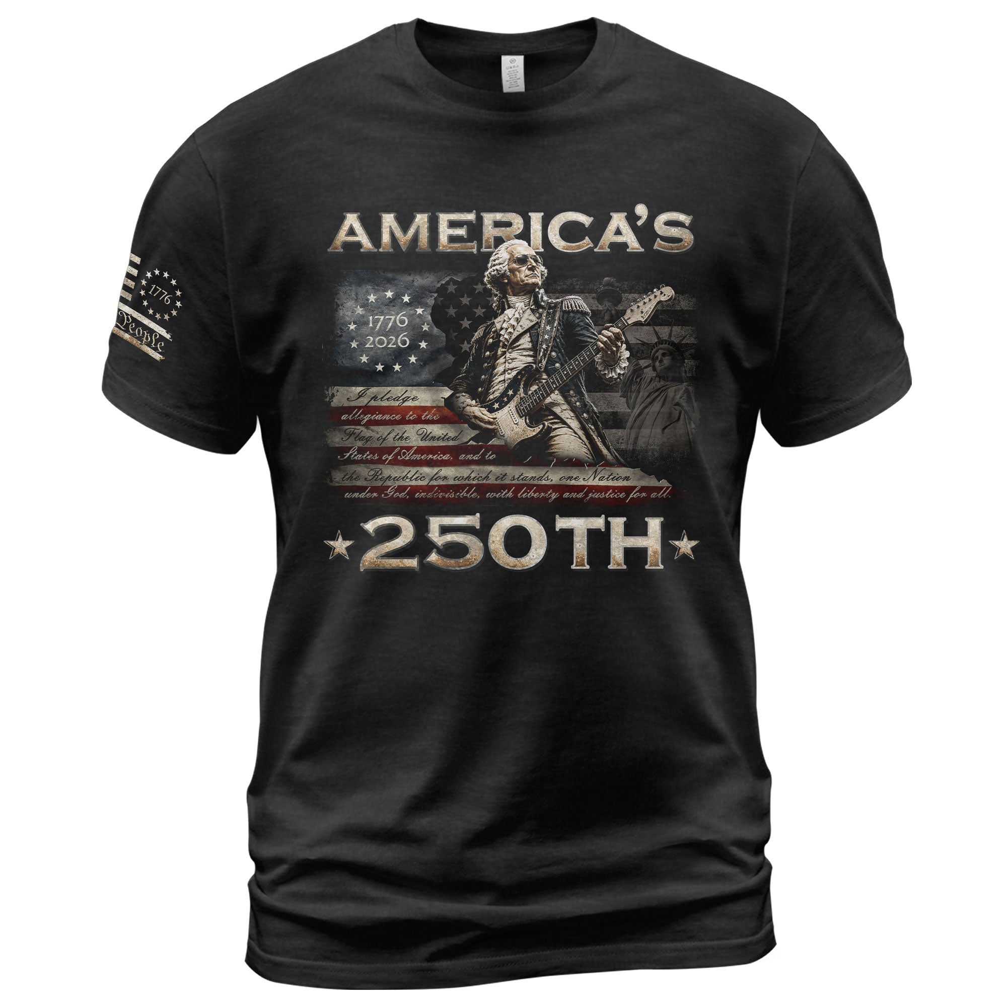 Pledge Allegiance George Washington Guitar Shirt 1776-2026 Patriotic Graphic Tee Apparel