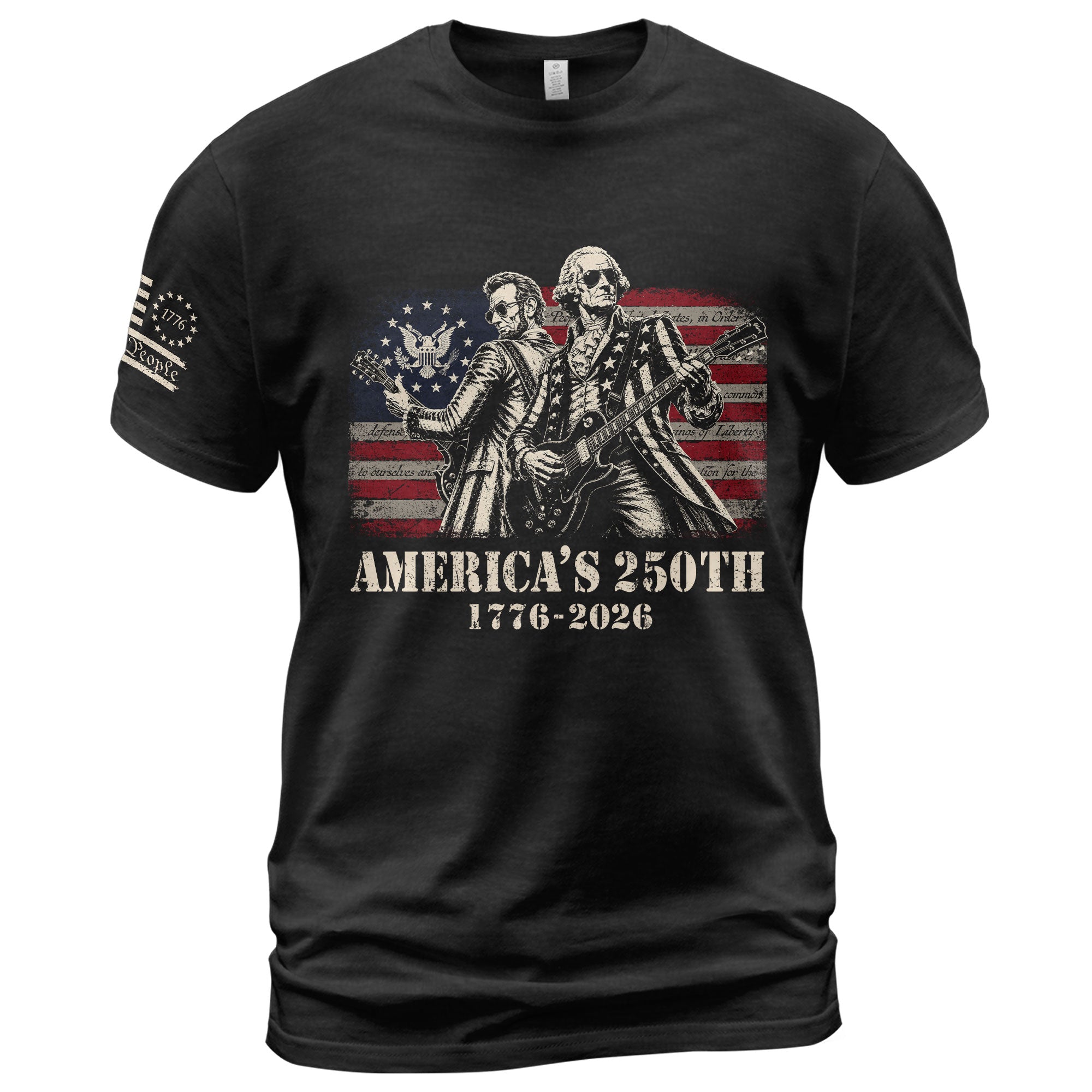 Historical Figures Guitar Hero Shirt 1776-2026 Patriotic Graphic Tee Anniversary Outfit