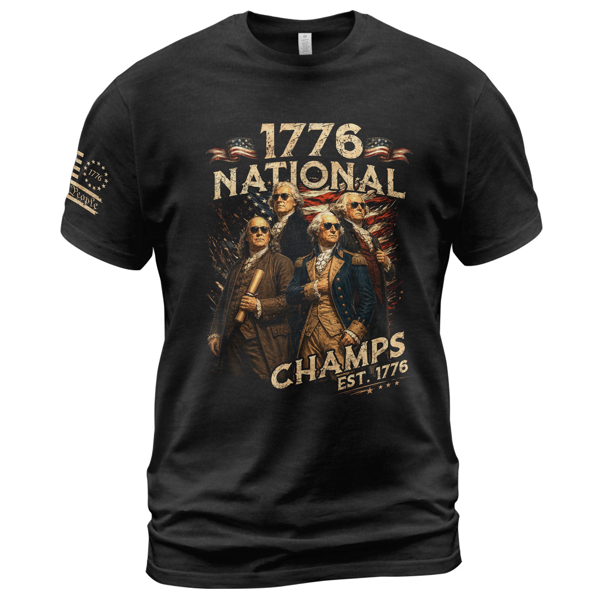 1776 National Champs T-Shirt Patriotic Founding Fathers 4th of July Vintage Graphic Tee