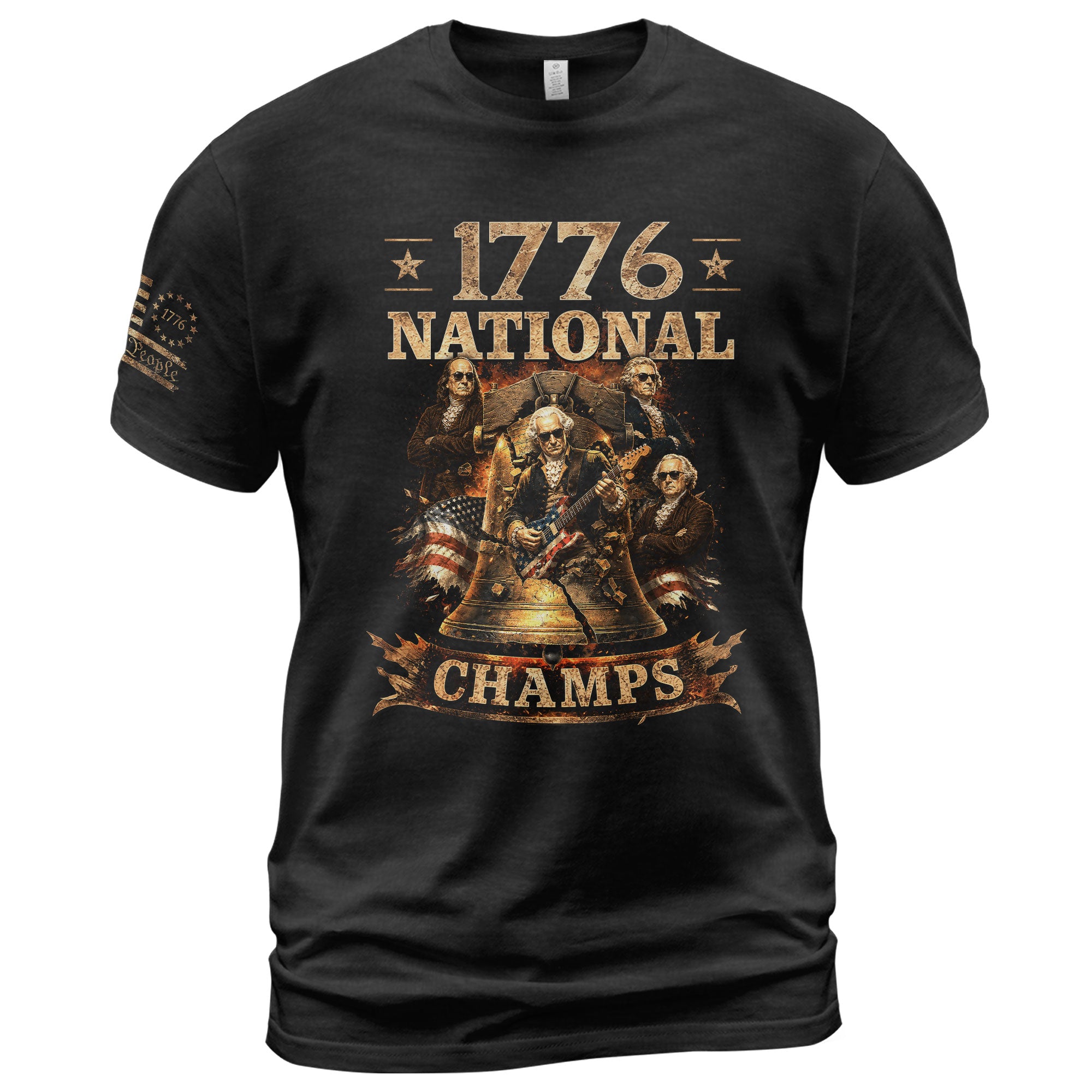 1776 National Champs T-Shirt Rock Liberty Bell US Founding Fathers Patriotic Graphic Tee