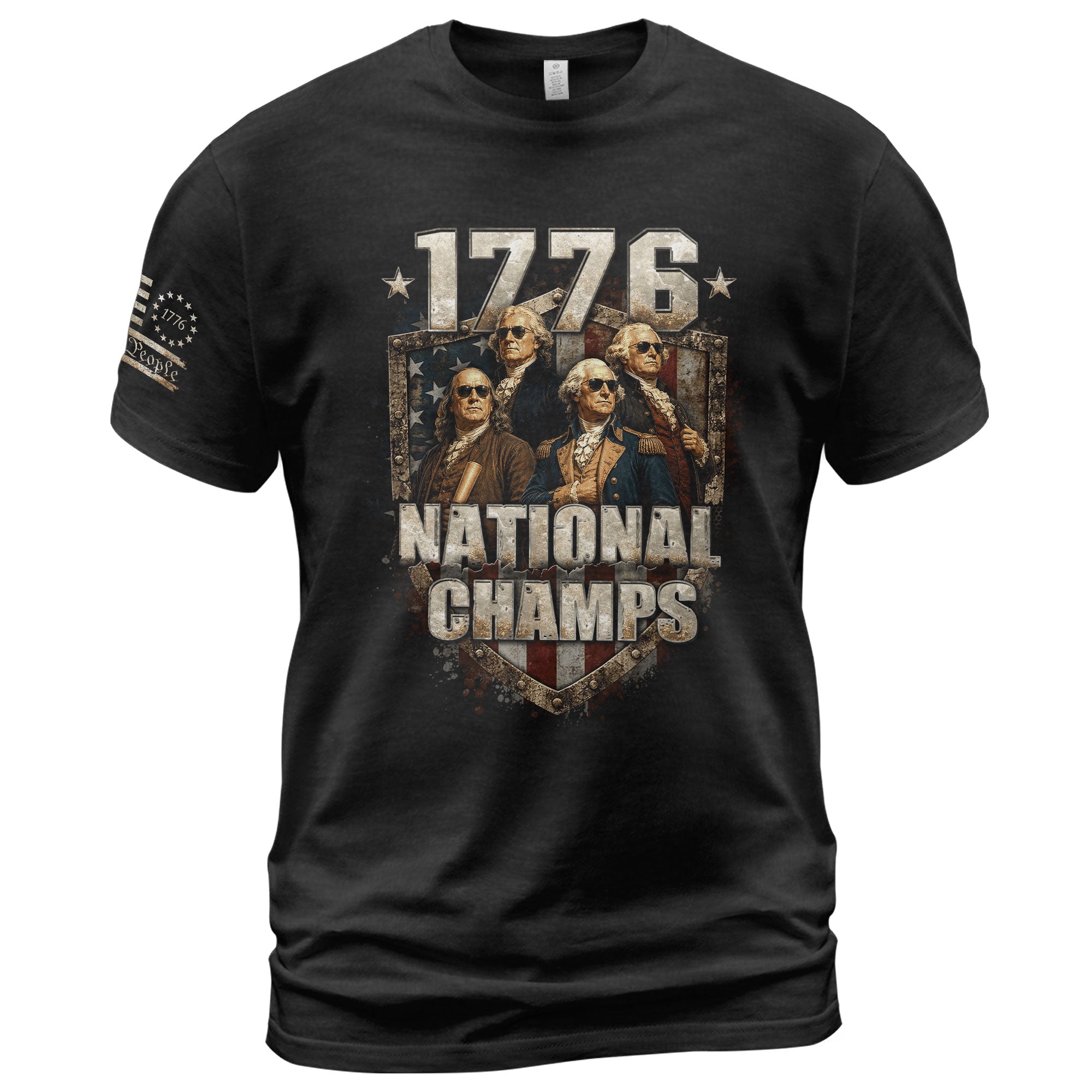 1776 National Champs Shirt Retro Patriotic Shield American Pride Independence Day Graphic Tee