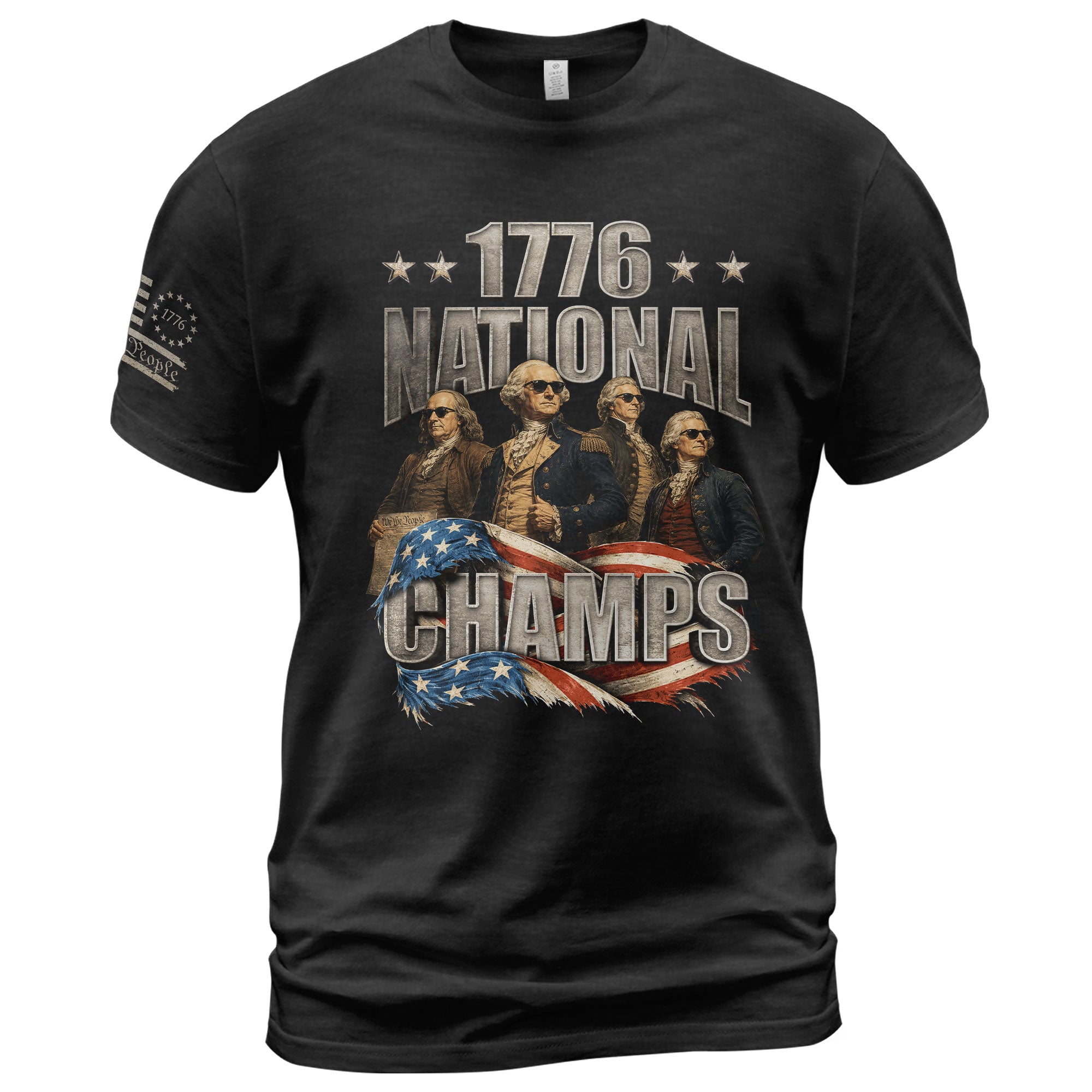1776 National Champs T-Shirt Waving Flag US Founding Fathers Patriotic 4th of July Tee