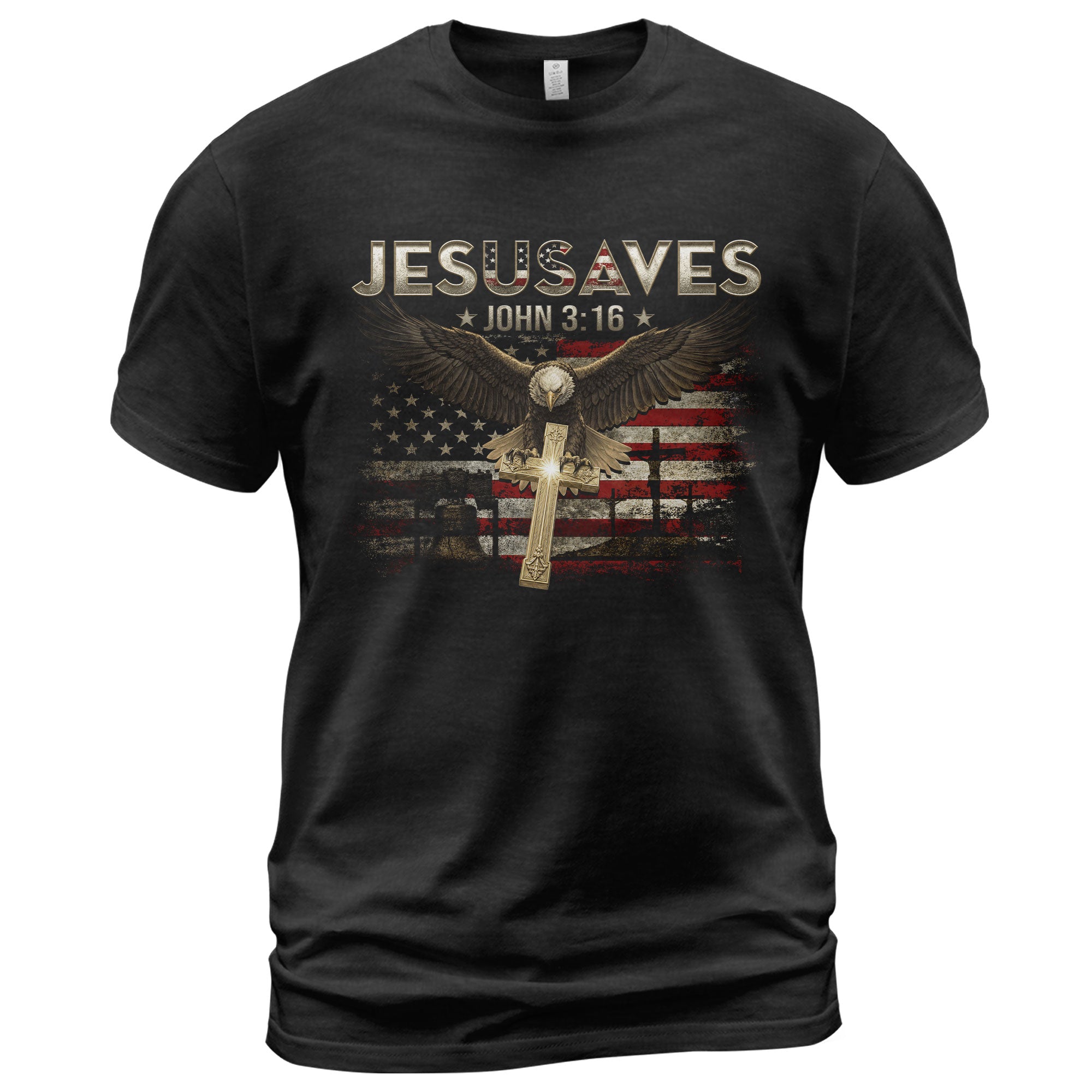 American Eagle JESUSAVES John 3 16 T Shirt Patriotic Religious Faith Graphic Cotton Tee