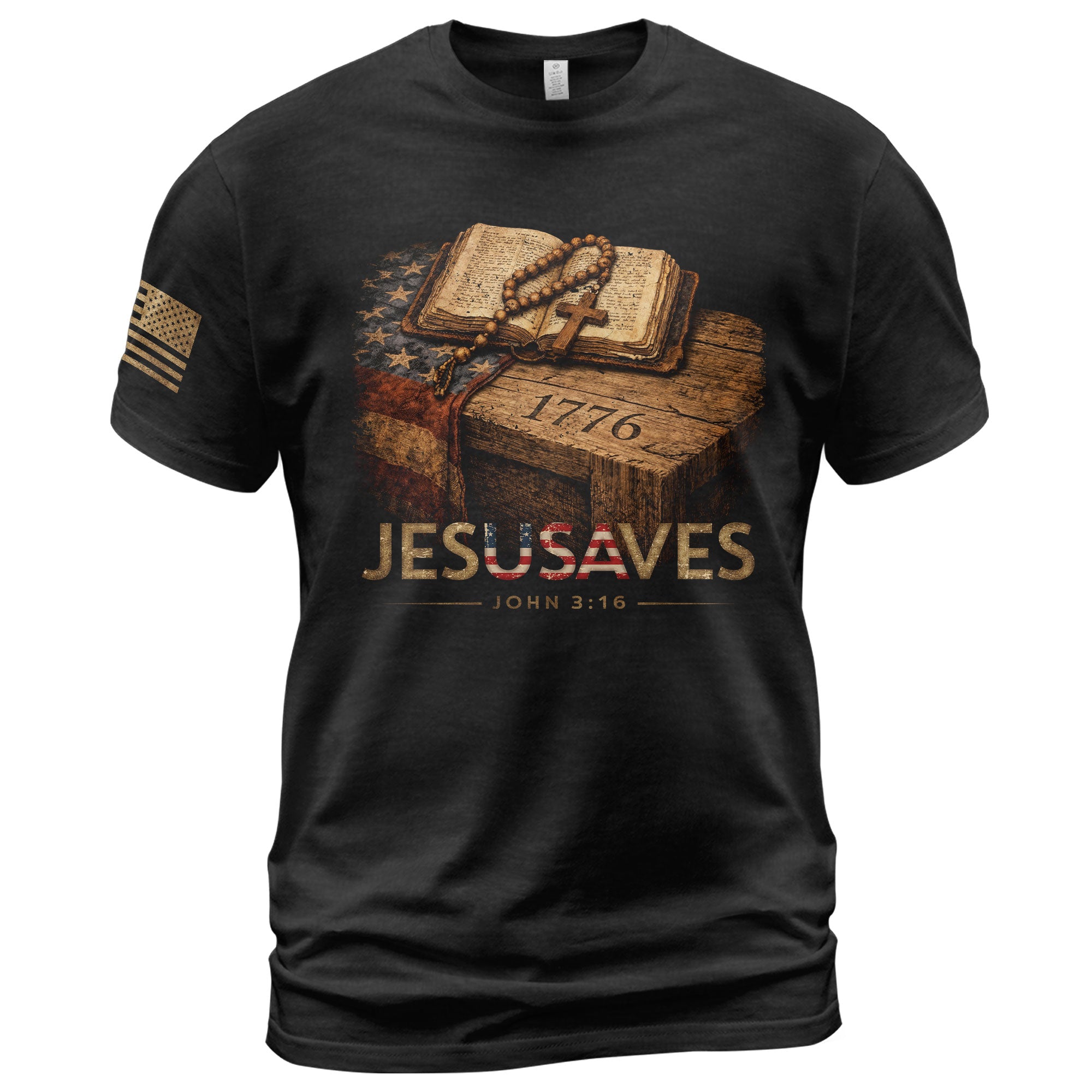 JESUSAVES 1776 Patriotic T-Shirt - Vintage American Flag Graphic Tee - Casual Apparel