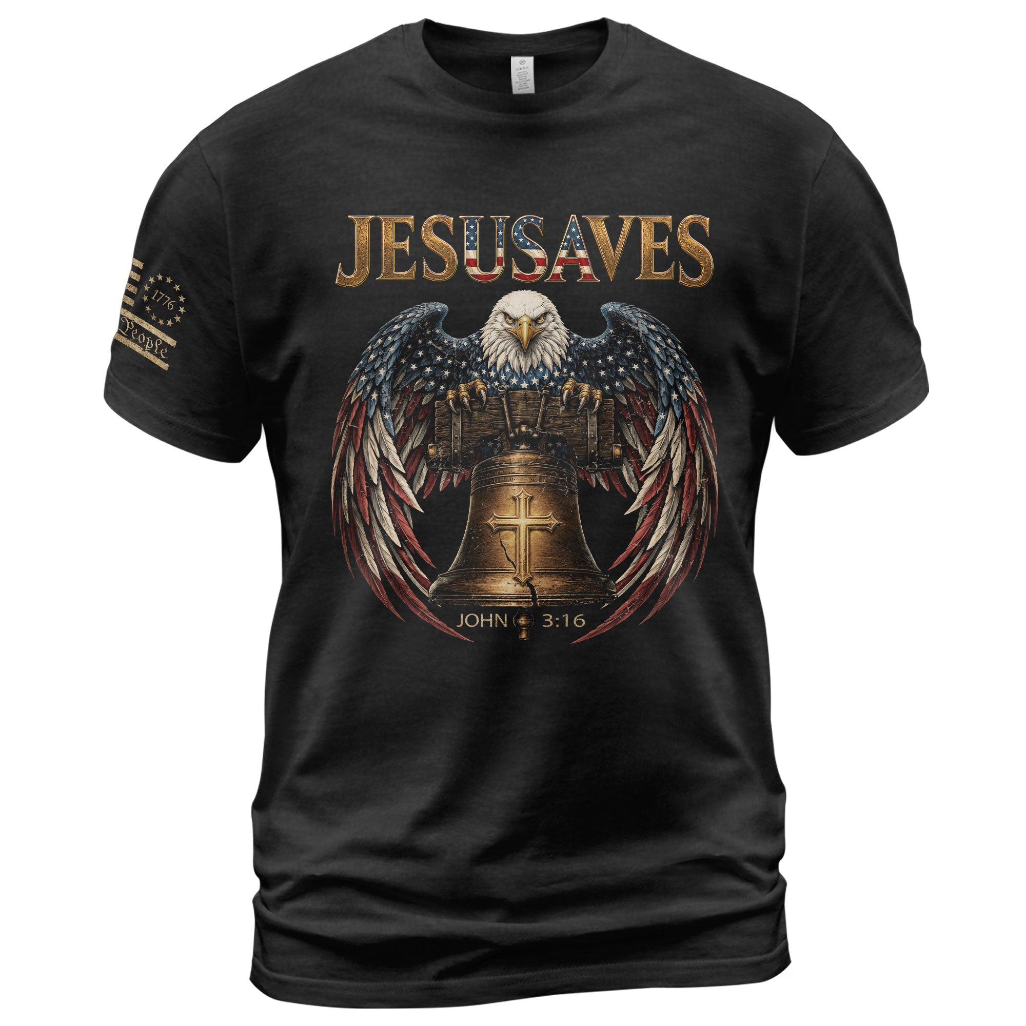 Patriotic JESUSAVES T-Shirt American Eagle Bell Print Stylish Casual Graphic Tee