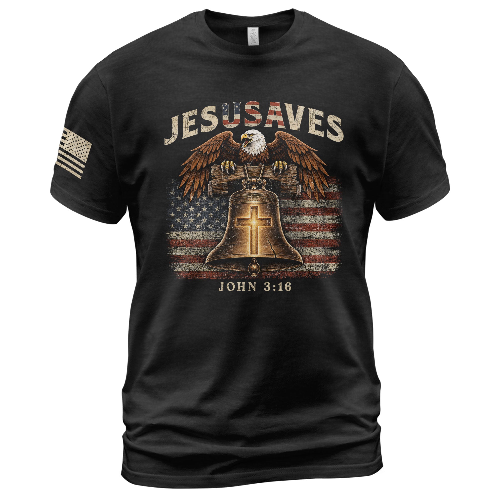 JESUSAVES American Eagle Bell Print T-Shirt Patriotic Graphic Casual Wear Unisex Tee