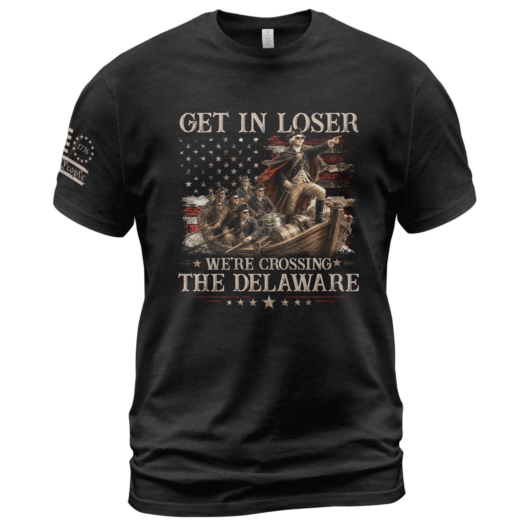 The Delaware Crossing Humorous Tee - Patriotic George Washington Cotton Graphic Apparel