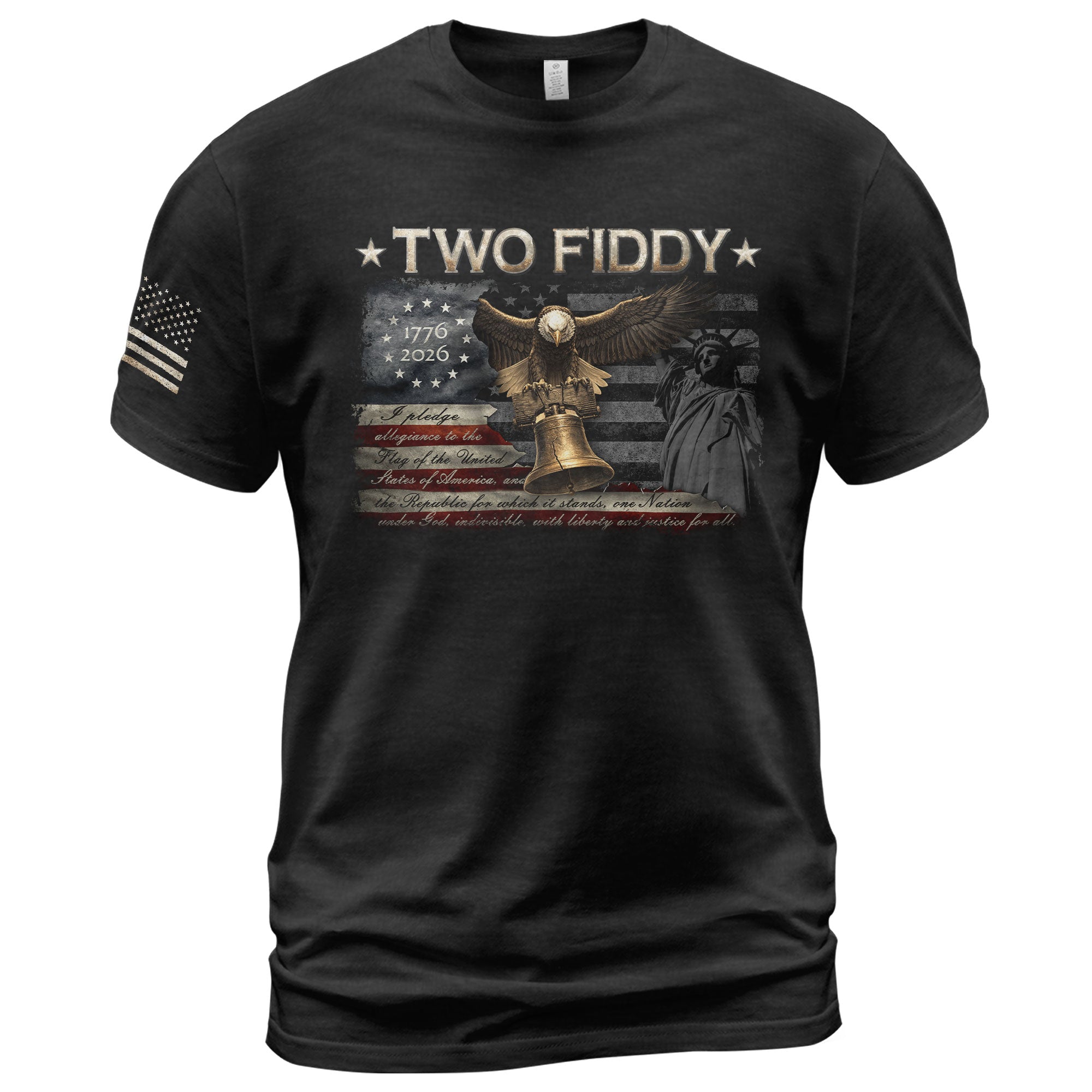 Vintage Style Eagle Liberty Bell T-Shirt - Two Fiddy American Flag Patriotic Cotton Top