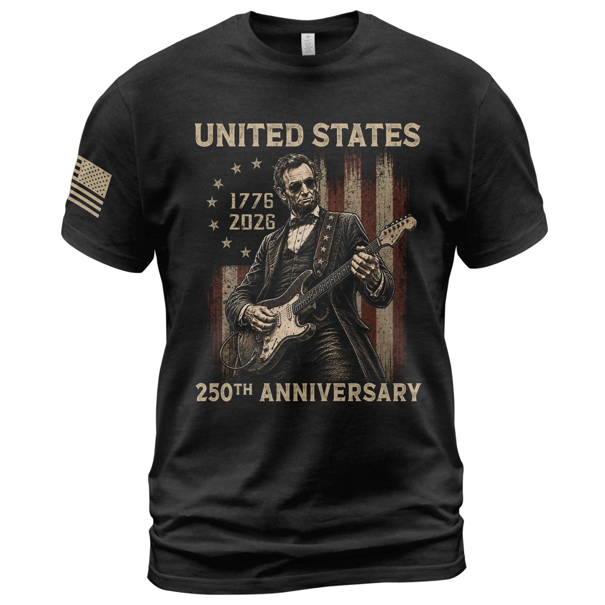 Lincoln Rock Guitar Shirt 1776 2026 Vintage American Flag Patriotic Graphic Tee Men
