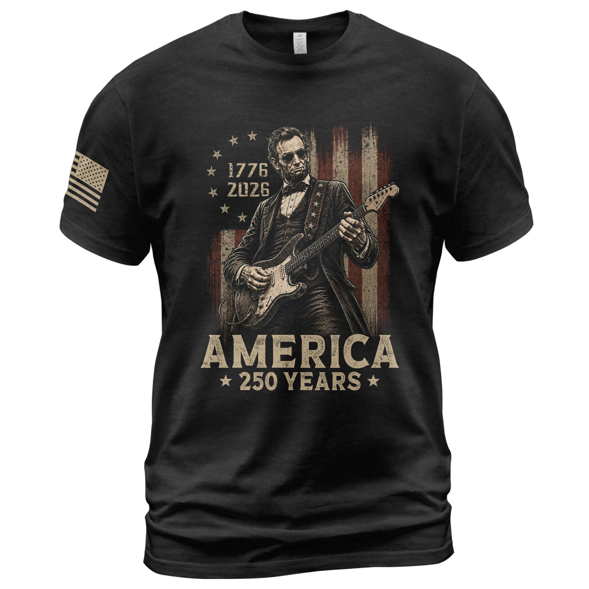 Lincoln Rock Guitar Shirt 1776 2026 Vintage American Flag Patriotic Graphic Tee Men