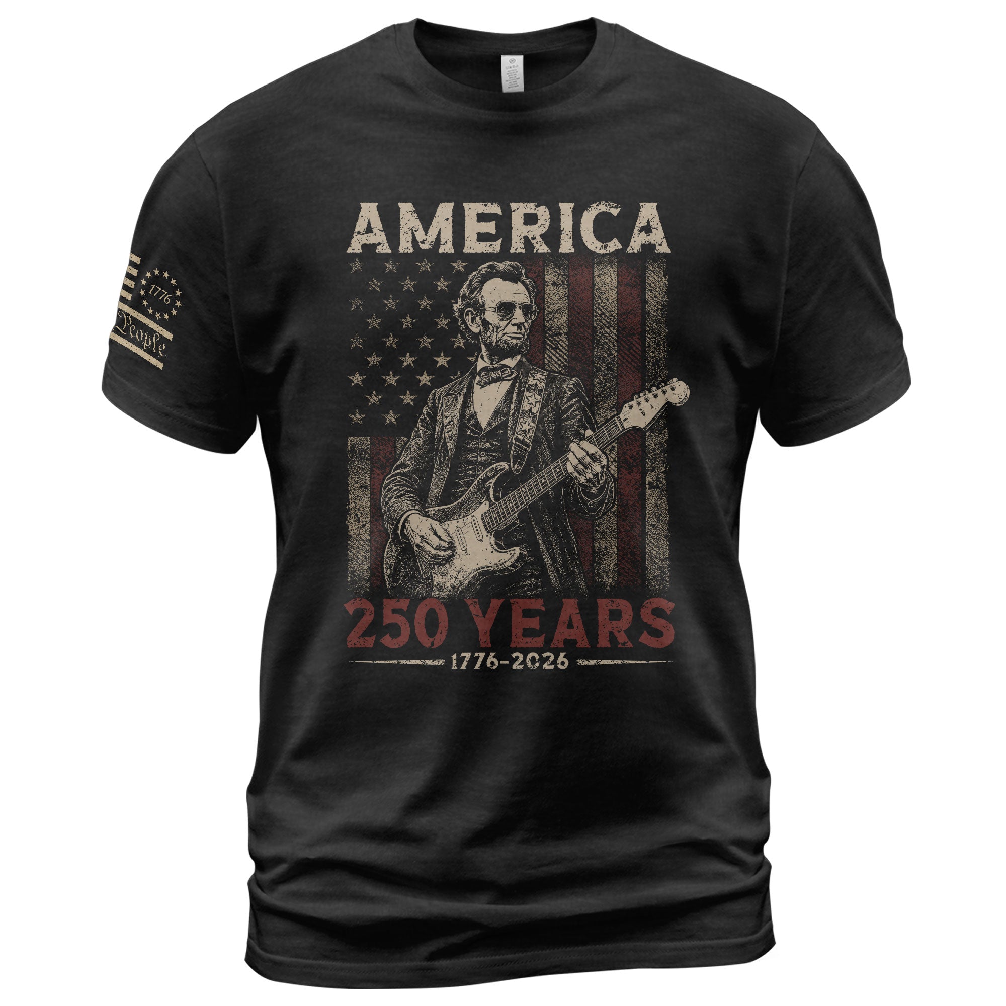 Lincoln Rock Guitar Shirt 1776 2026 Vintage US Flag Patriotic We The People Graphic Tee