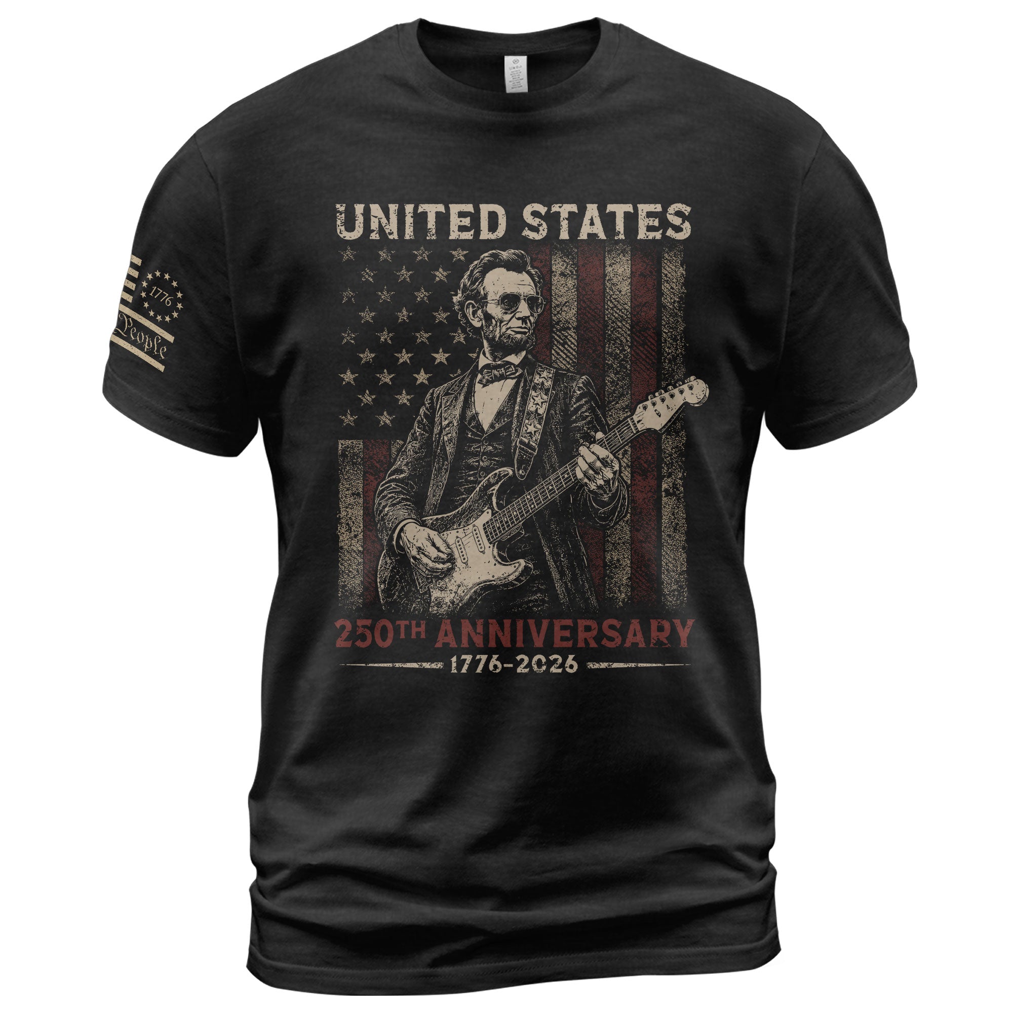 Lincoln Rock Guitar Shirt 1776 2026 Vintage US Flag Patriotic We The People Graphic Tee