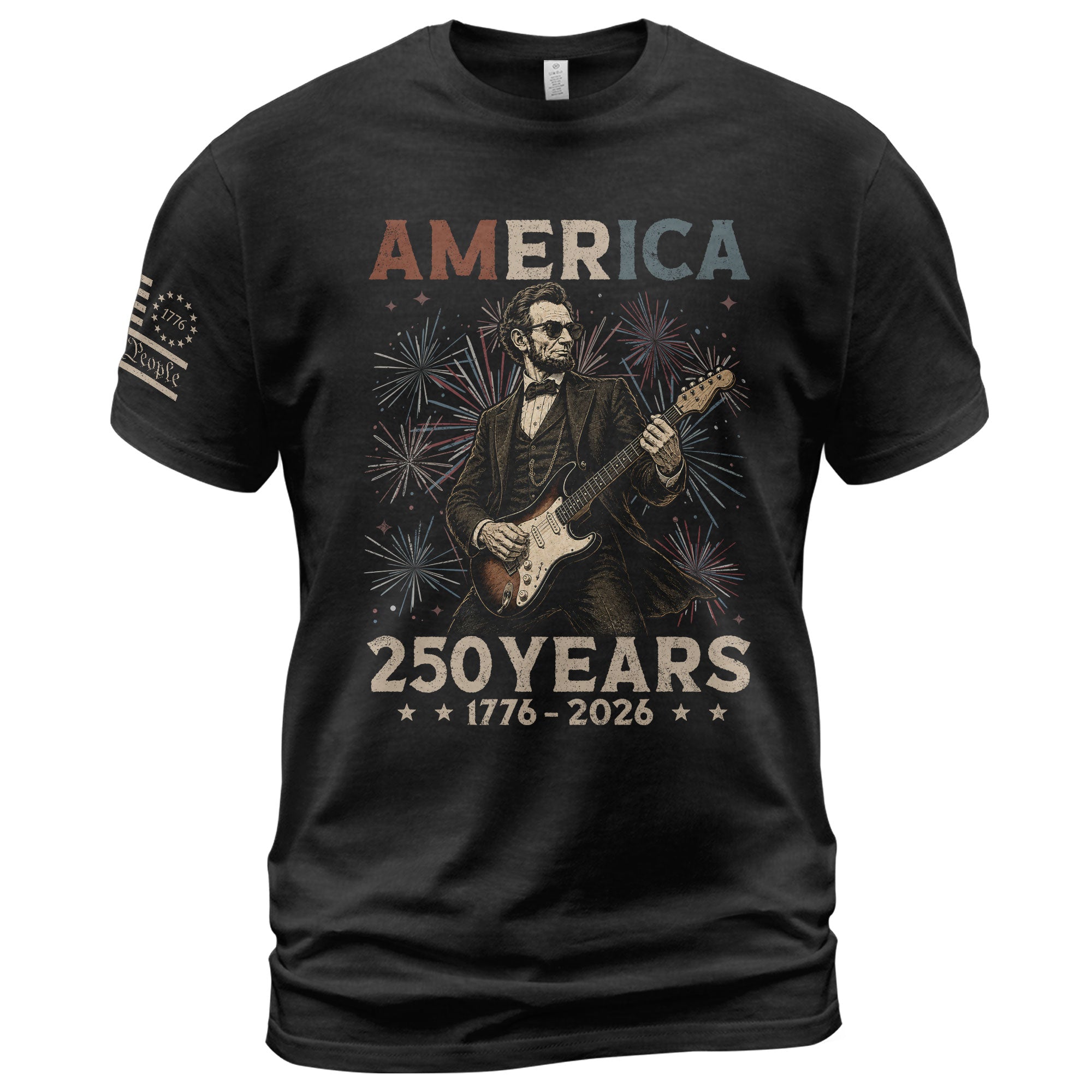 Lincoln Rock Guitar Shirt 1776 2026 Patriotic Fireworks We The People Graphic Tee