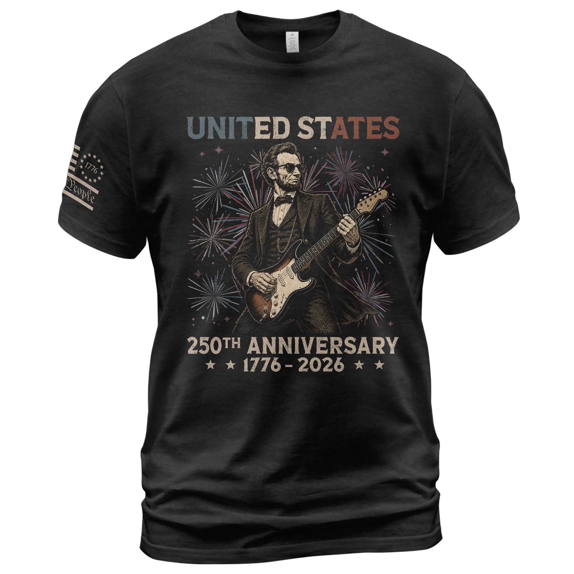 Lincoln Rock Guitar Shirt 1776 2026 Patriotic Fireworks We The People Graphic Tee