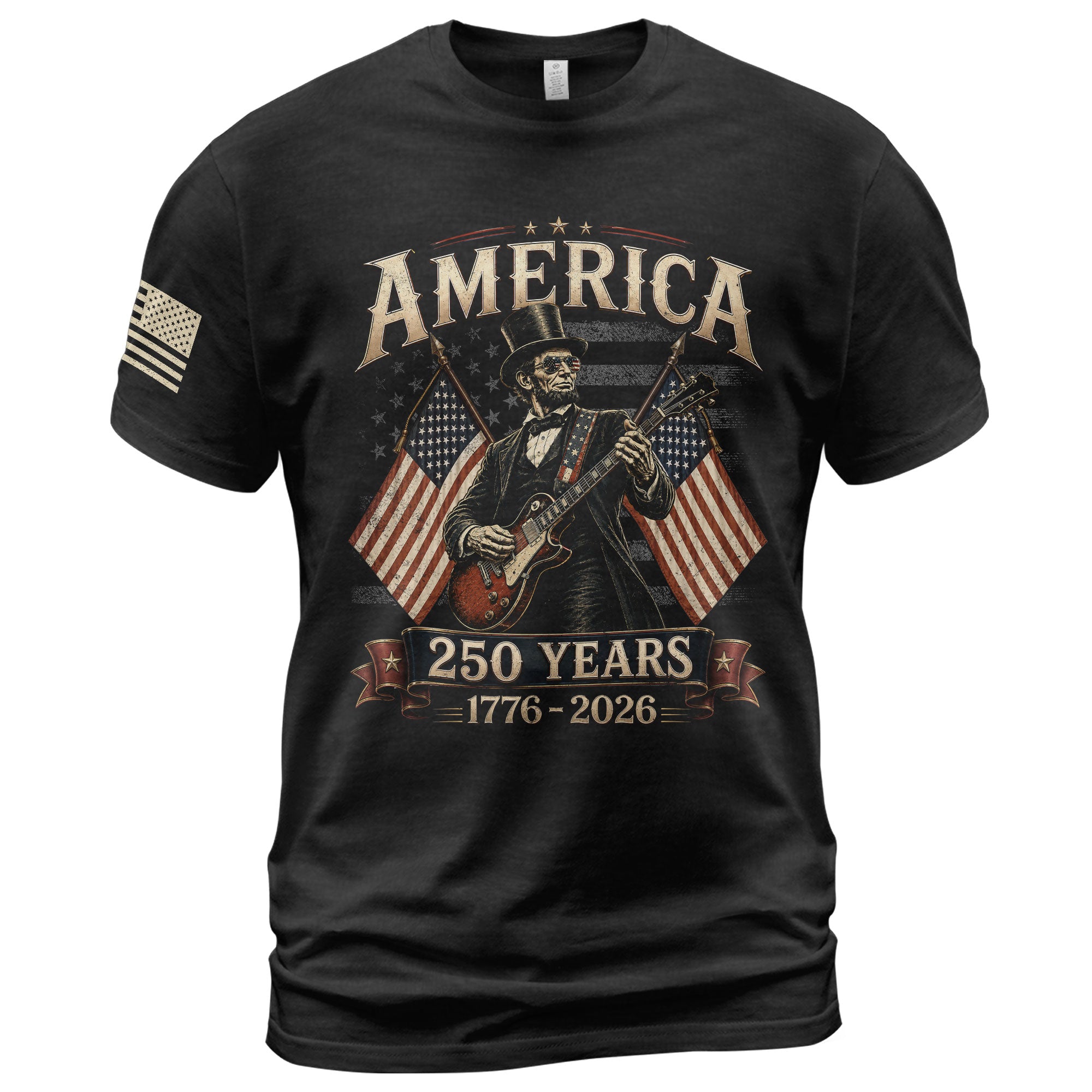 Patriotic Lincoln Electric Guitar T-Shirt 1776 2026 Vintage American Flags Tee Retro