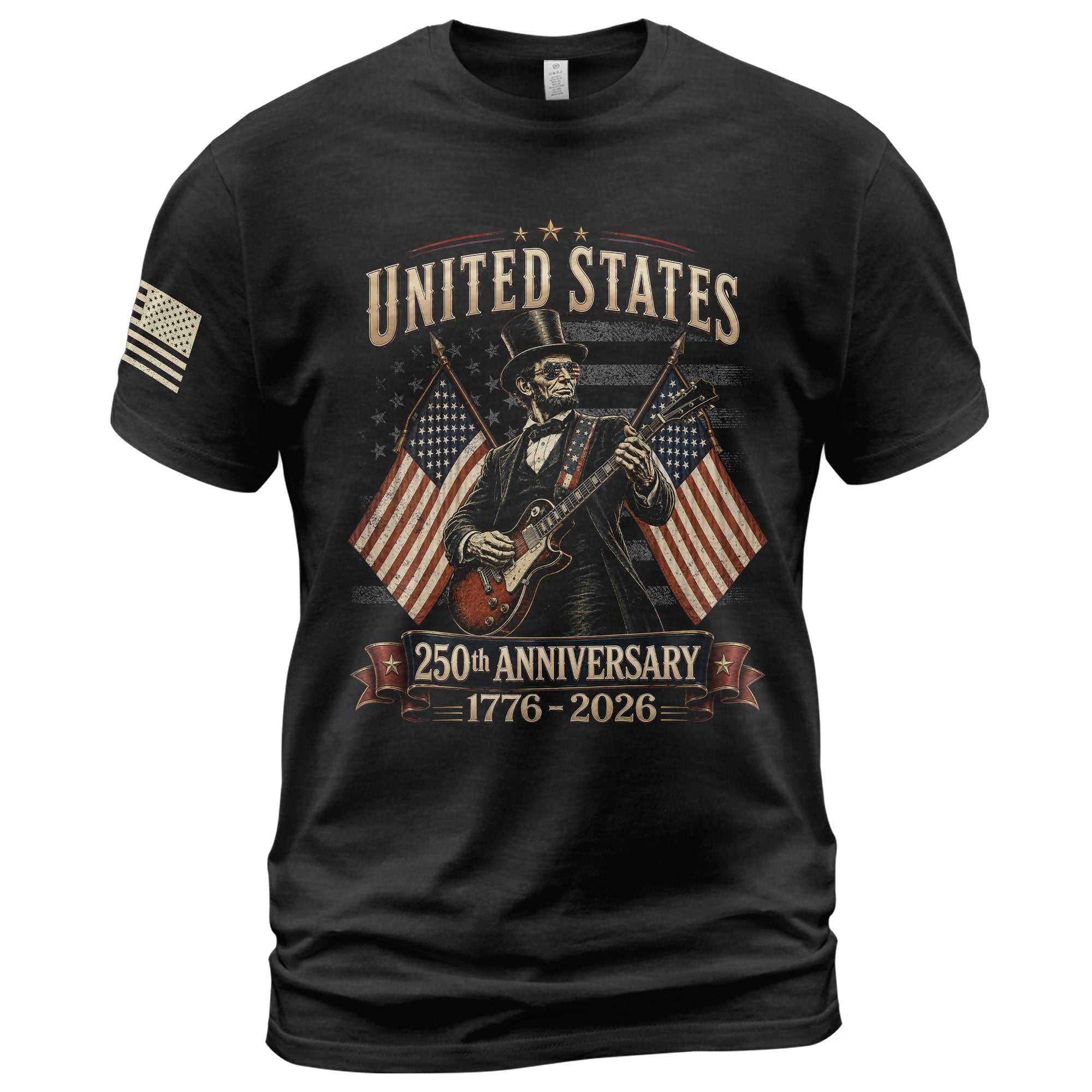Patriotic Lincoln Electric Guitar T-Shirt 1776 2026 Vintage American Flags Tee Retro