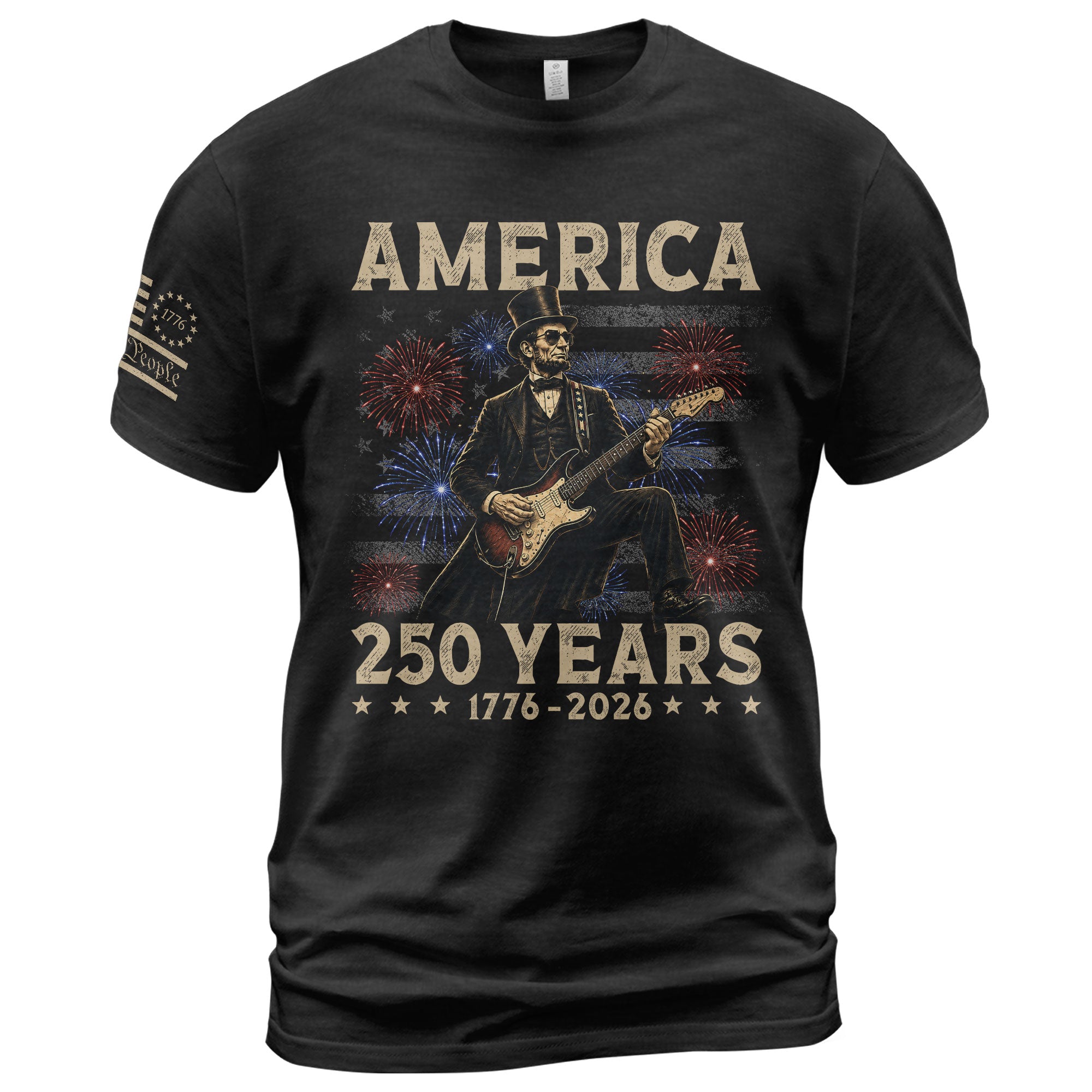 Patriotic Lincoln Electric Guitar T-Shirt 1776 2026 Vintage US Flag Tee Retro Print