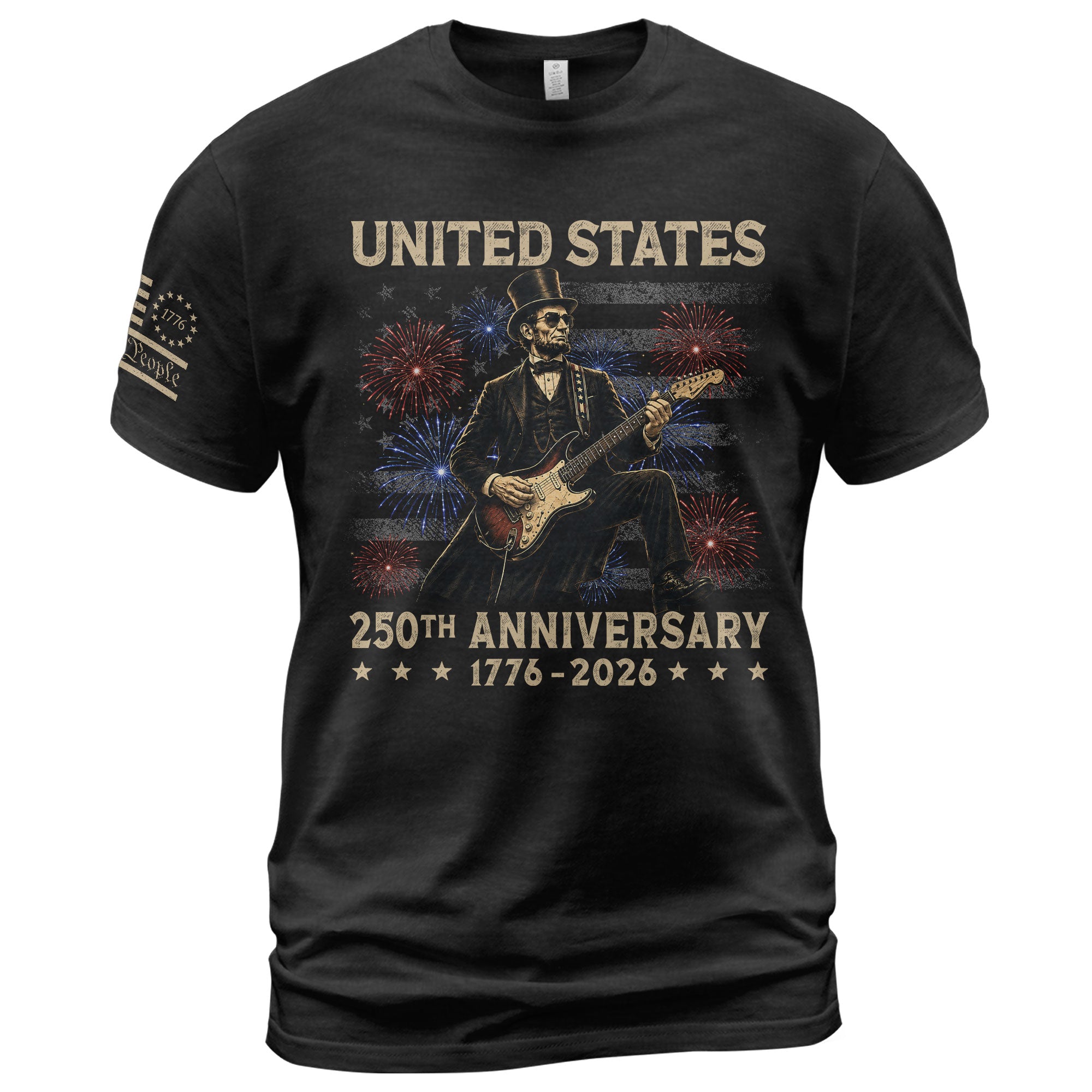 Patriotic Lincoln Electric Guitar T-Shirt 1776 2026 Vintage US Flag Tee Retro Print