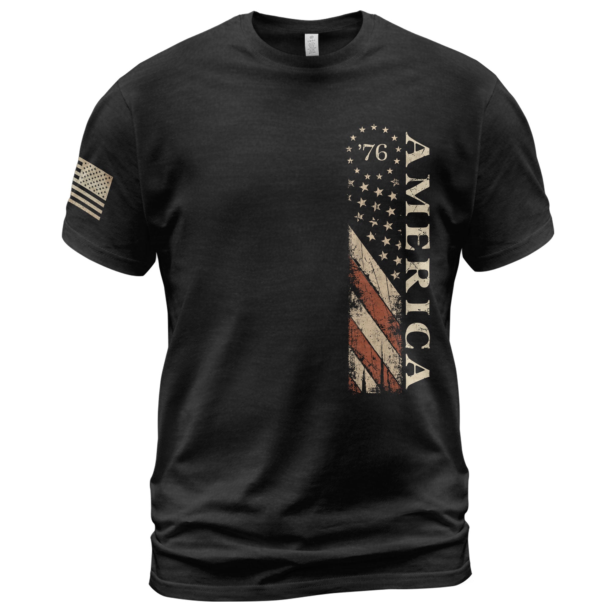 Vertical Flag America 76 T-Shirt Patriotic Vintage Style Graphic Tee Casual Shirt