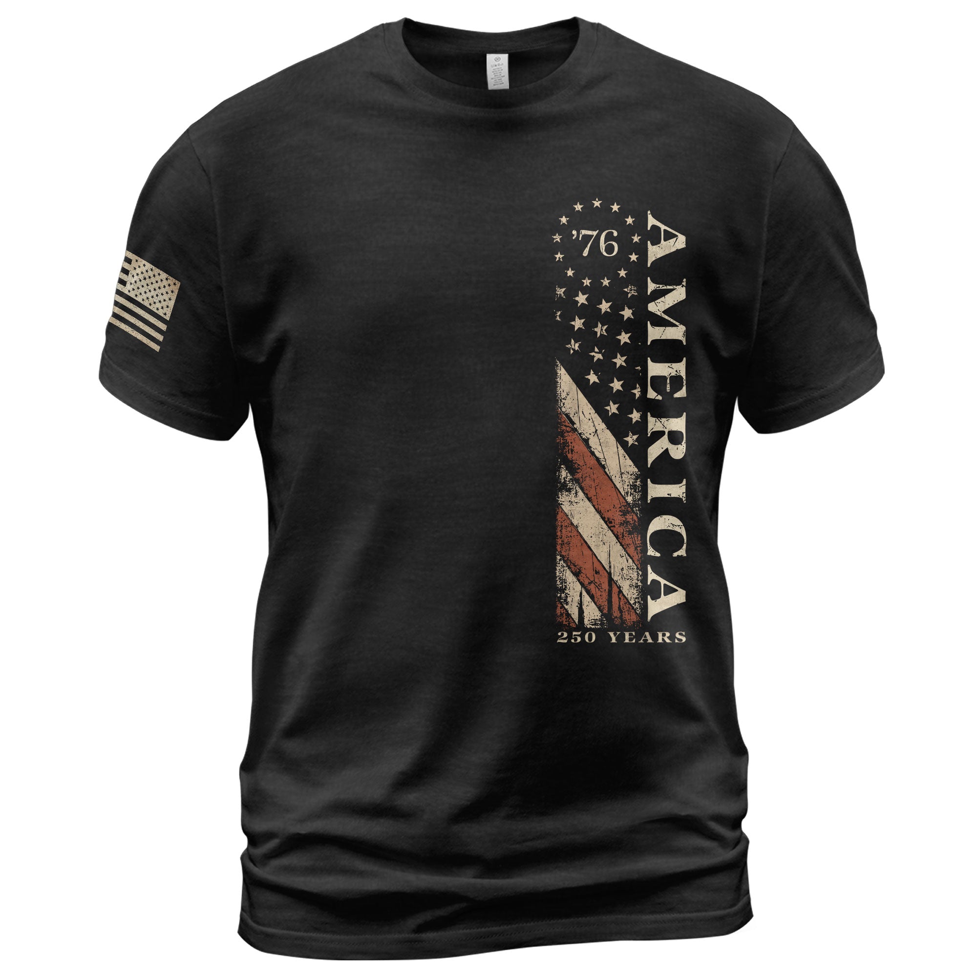 Vertical Flag America 76 T-Shirt Patriotic Vintage Style Graphic Tee Casual Shirt