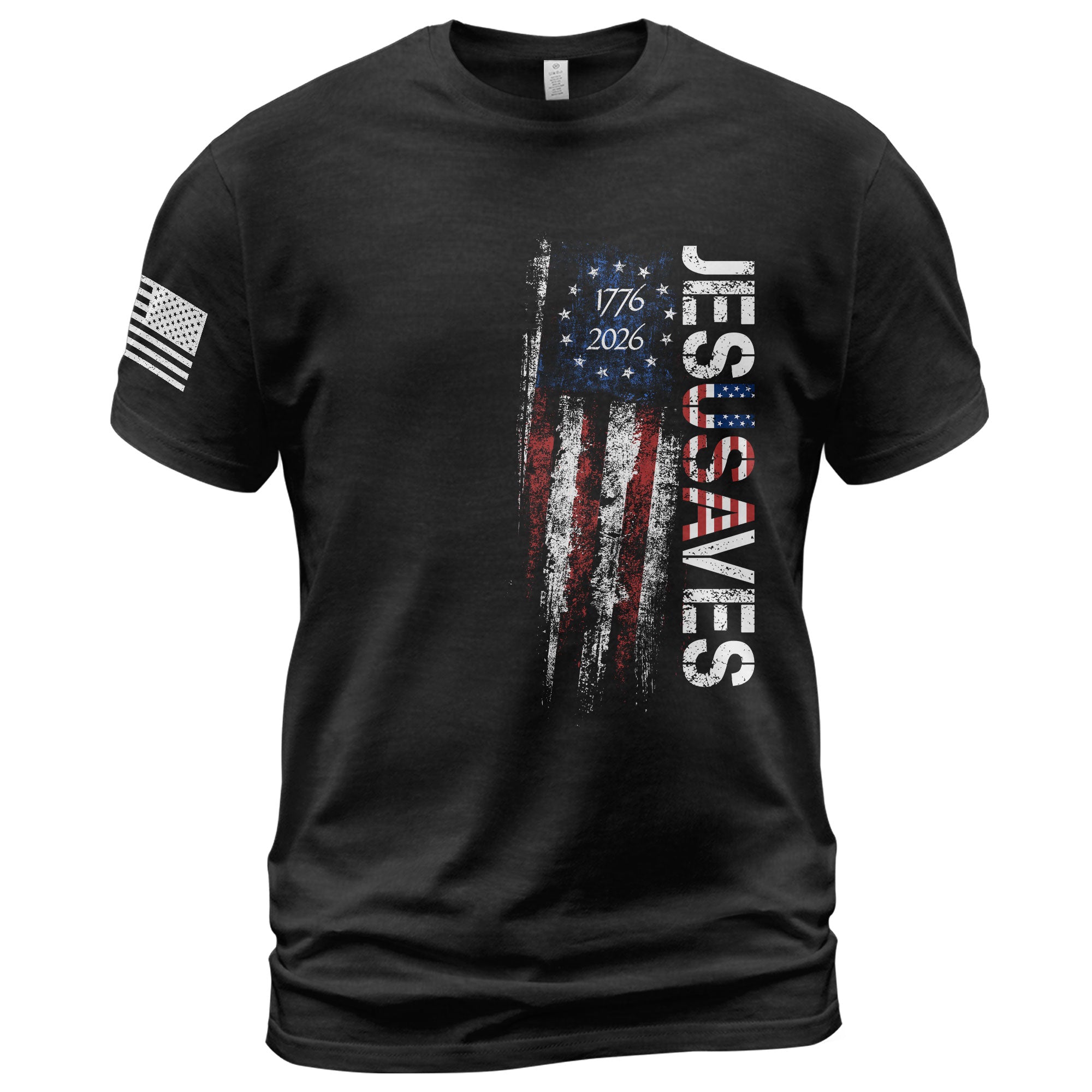 JESUSAVES T-Shirt USA Flag Patriotic 1776 2026 Betsy Ross Men Cotton Tee Shirt