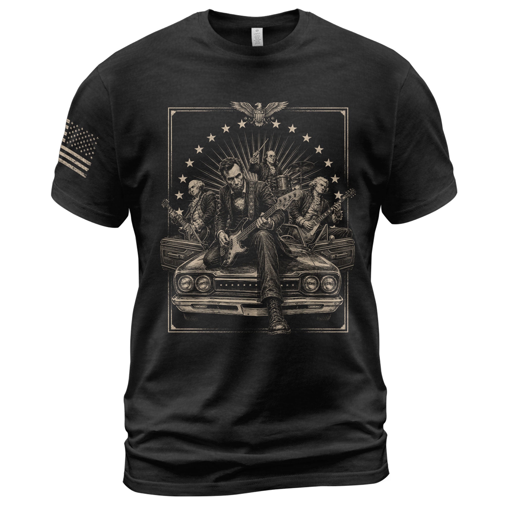 Lincoln Playing Guitar Vintage Shirt Patriotic Rock Music Graphic Sleeve Tee Gift