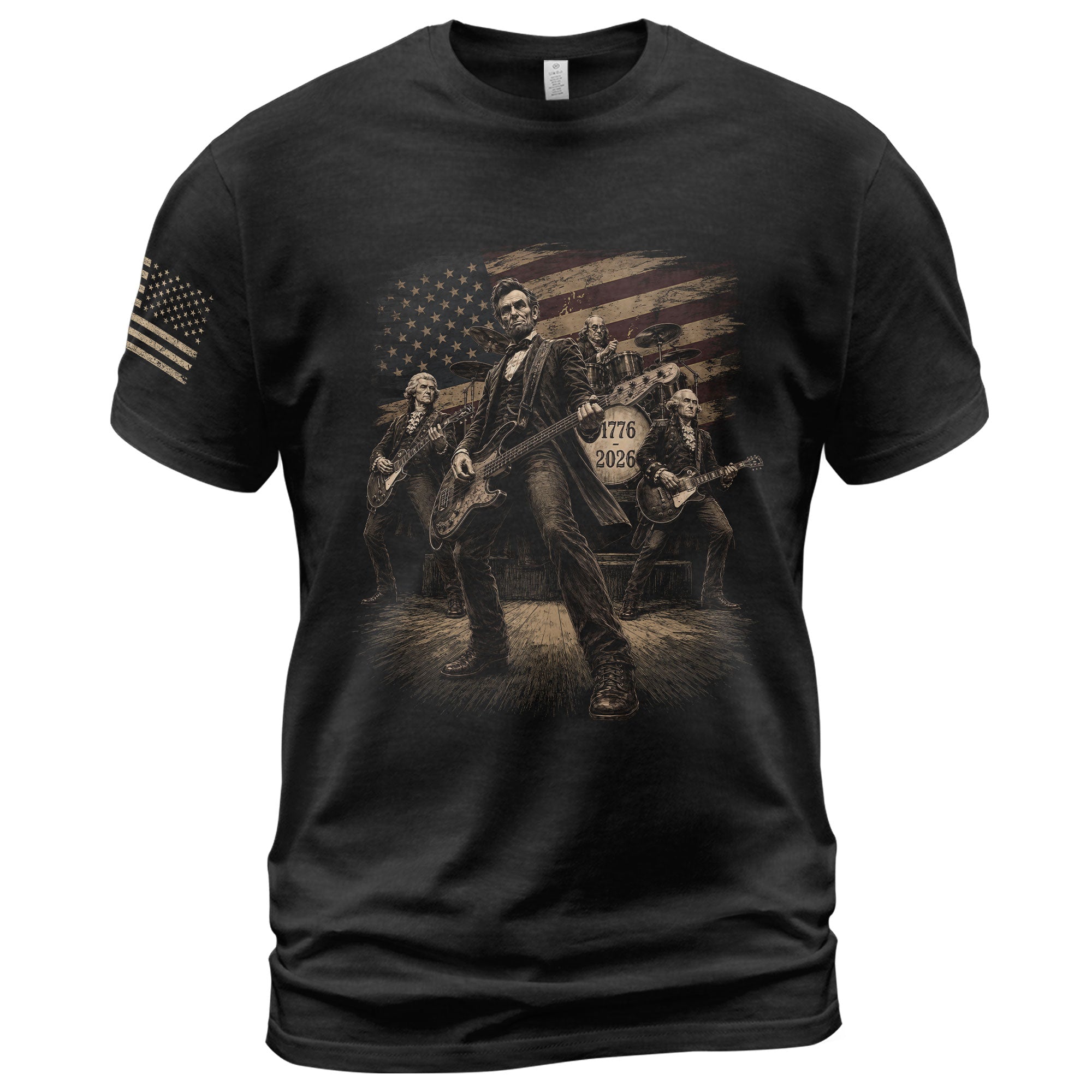 Lincoln Playing Guitar Vintage Patriotic Shirt 1776 2026 Rock Band Sleeve Tee