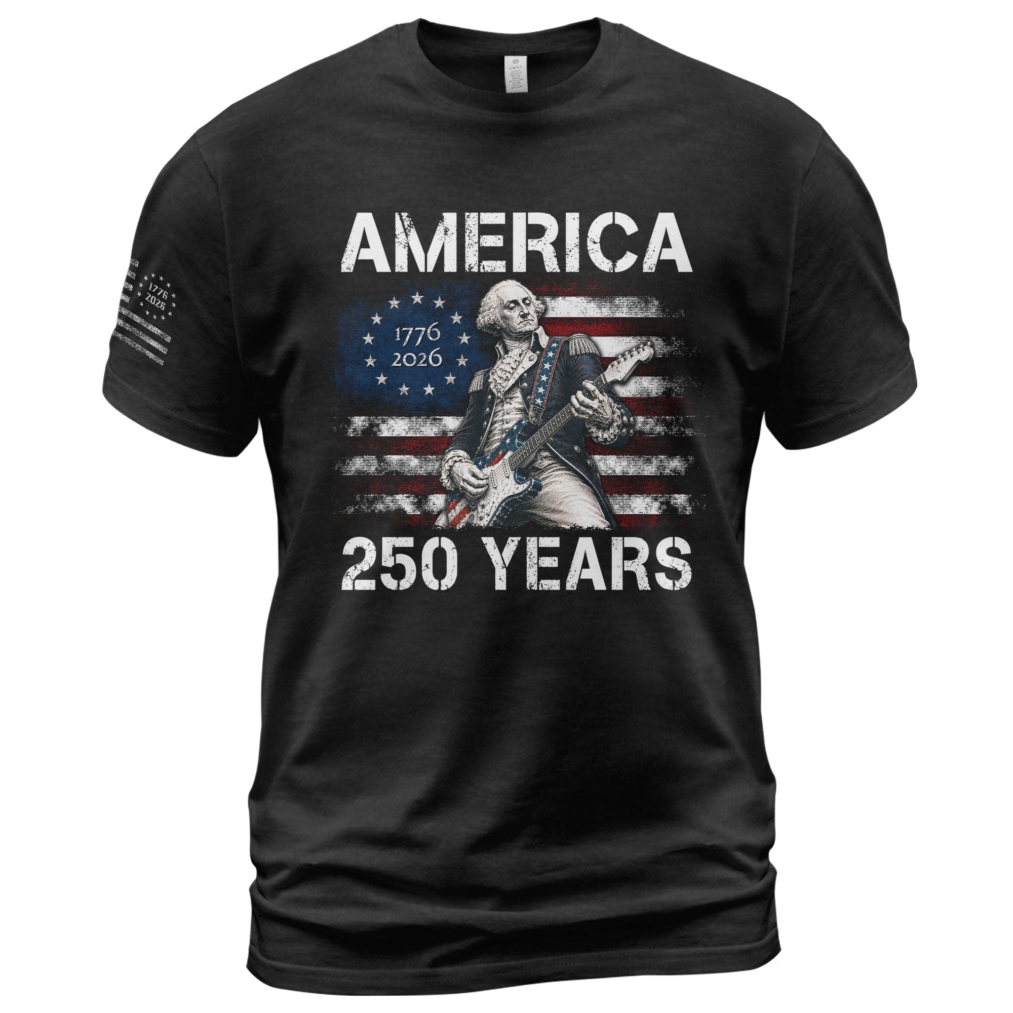 America 250 Years George Washington Playing Guitar Patriotic Flag Independence Shirt
