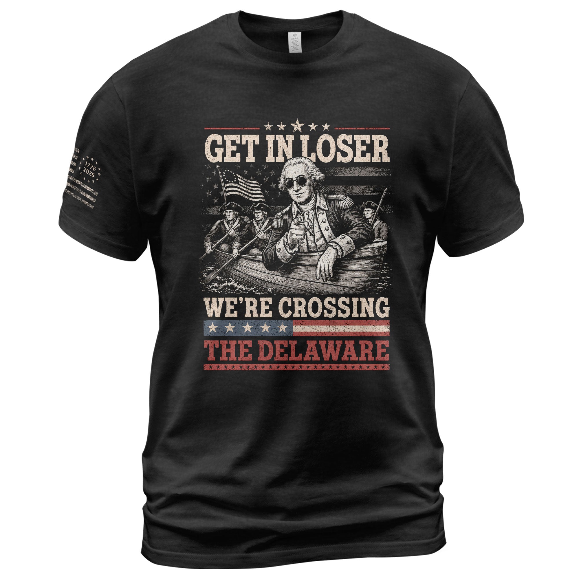 Washington Delaware Crossing Graphic Tee - Vintage Patriotic Funny Style Cotton Shirt