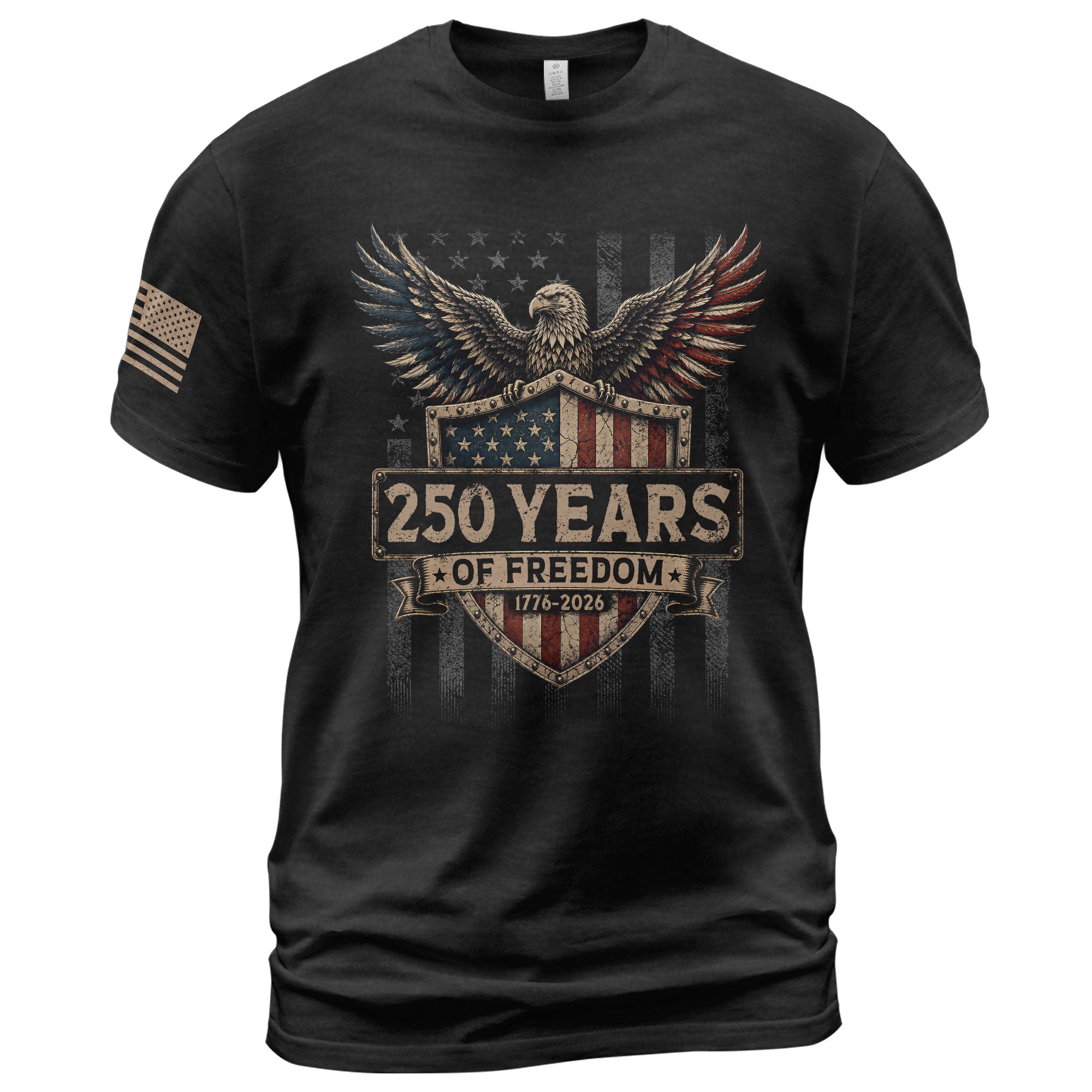 250 Years Of Freedom Graphic Tee - Patriotic Eagle Shield Vintage Style Cotton Shirt