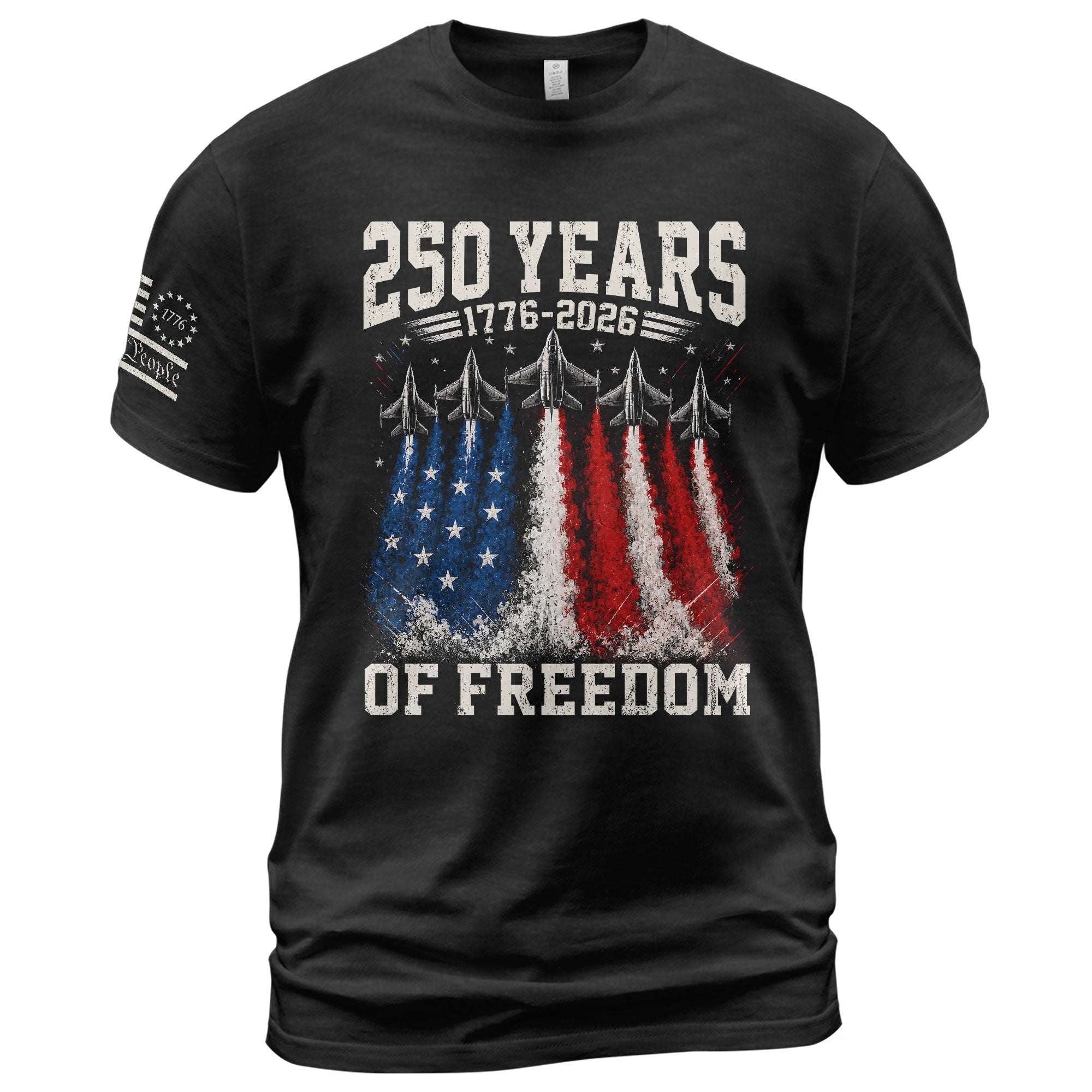 Commemorative 250 Years Freedom Tee - Vintage Fighter Jet Patriotic Cotton Shirt