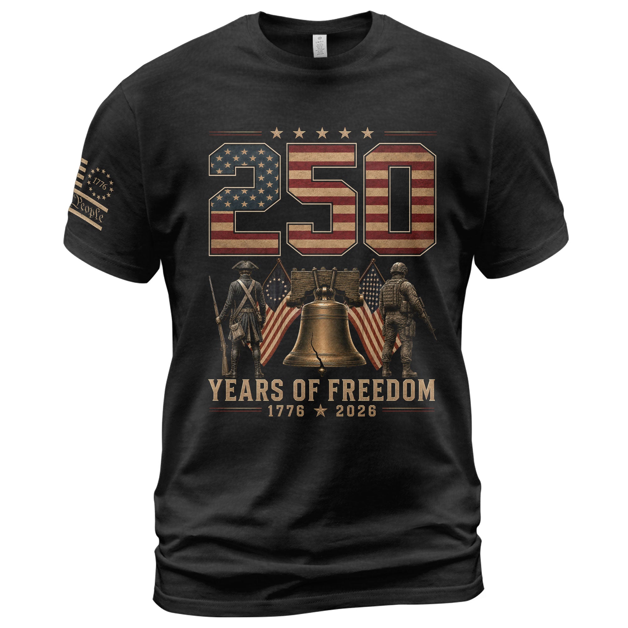 250 Years Of Freedom Tee - Historic Liberty Bell Patriotic Soldier Cotton Shirt