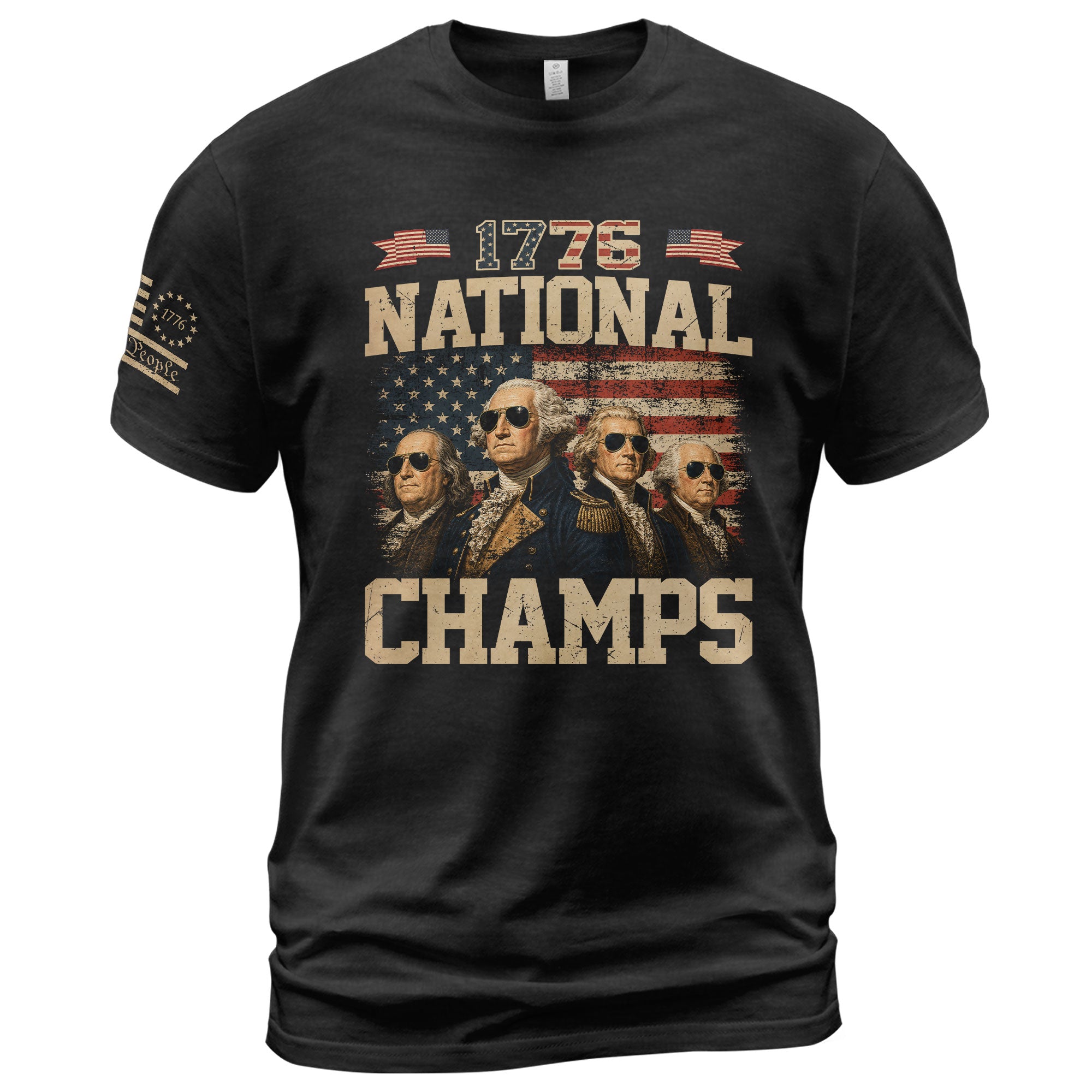 1776 National Champs Graphic T-Shirt Patriotic Founding Fathers Vintage Style Casual Tee