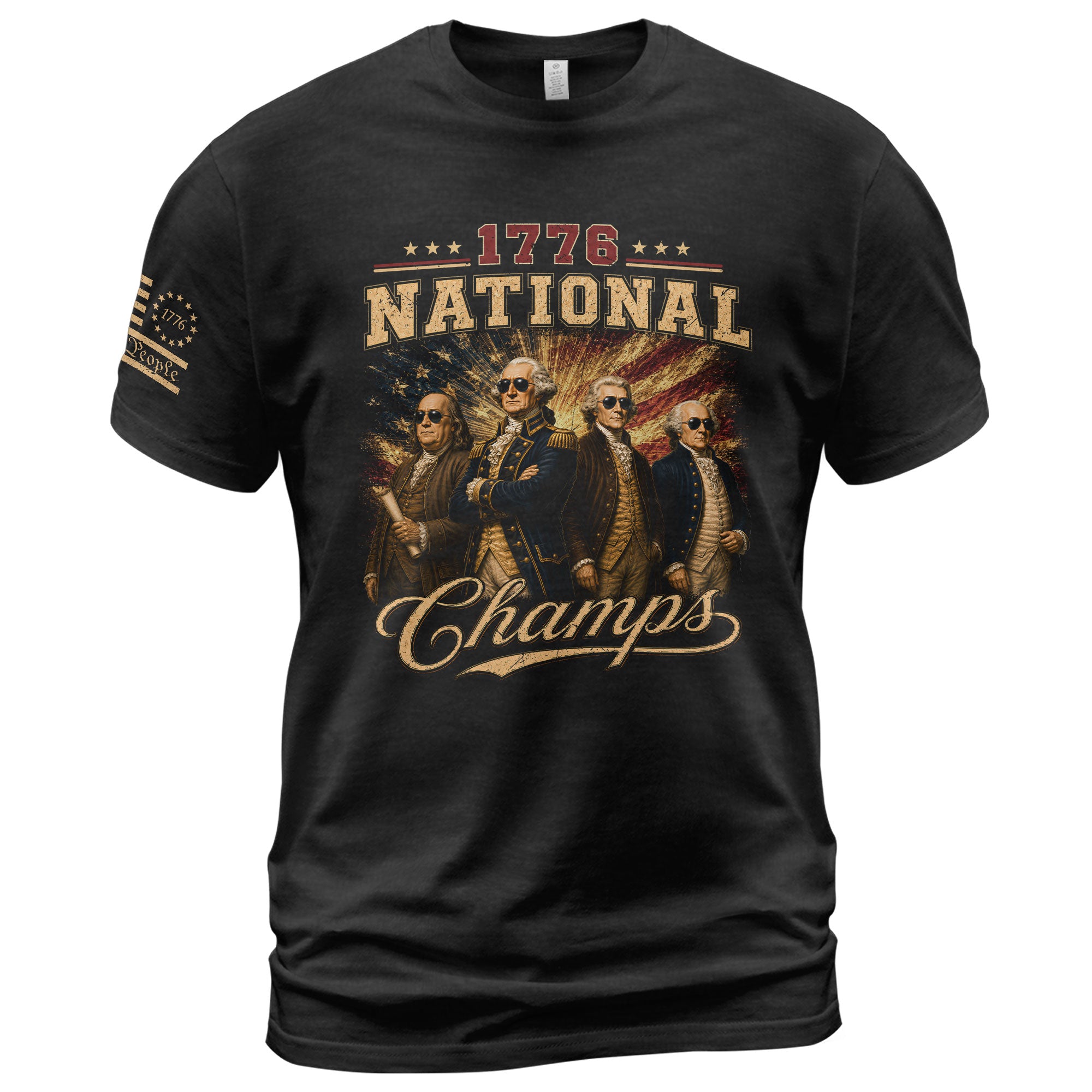 1776 National Champs Patriotic Graphic T-Shirt Founding Fathers Vintage Style Casual Apparel