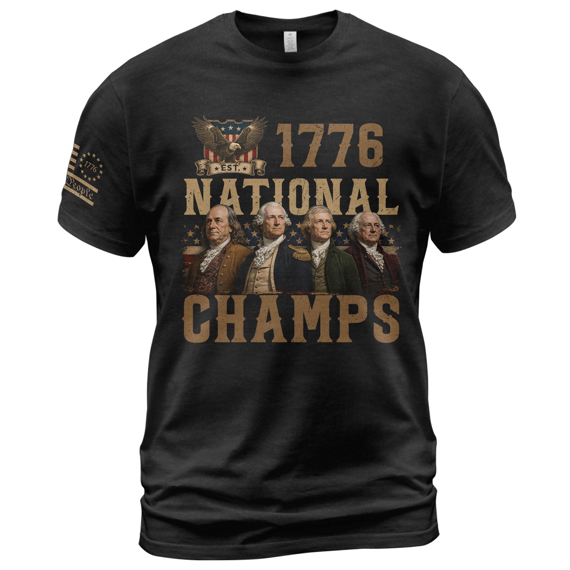 1776 National Champs Patriotic Graphic Tee Founding Fathers Vintage Style Short Sleeve T-Shirt