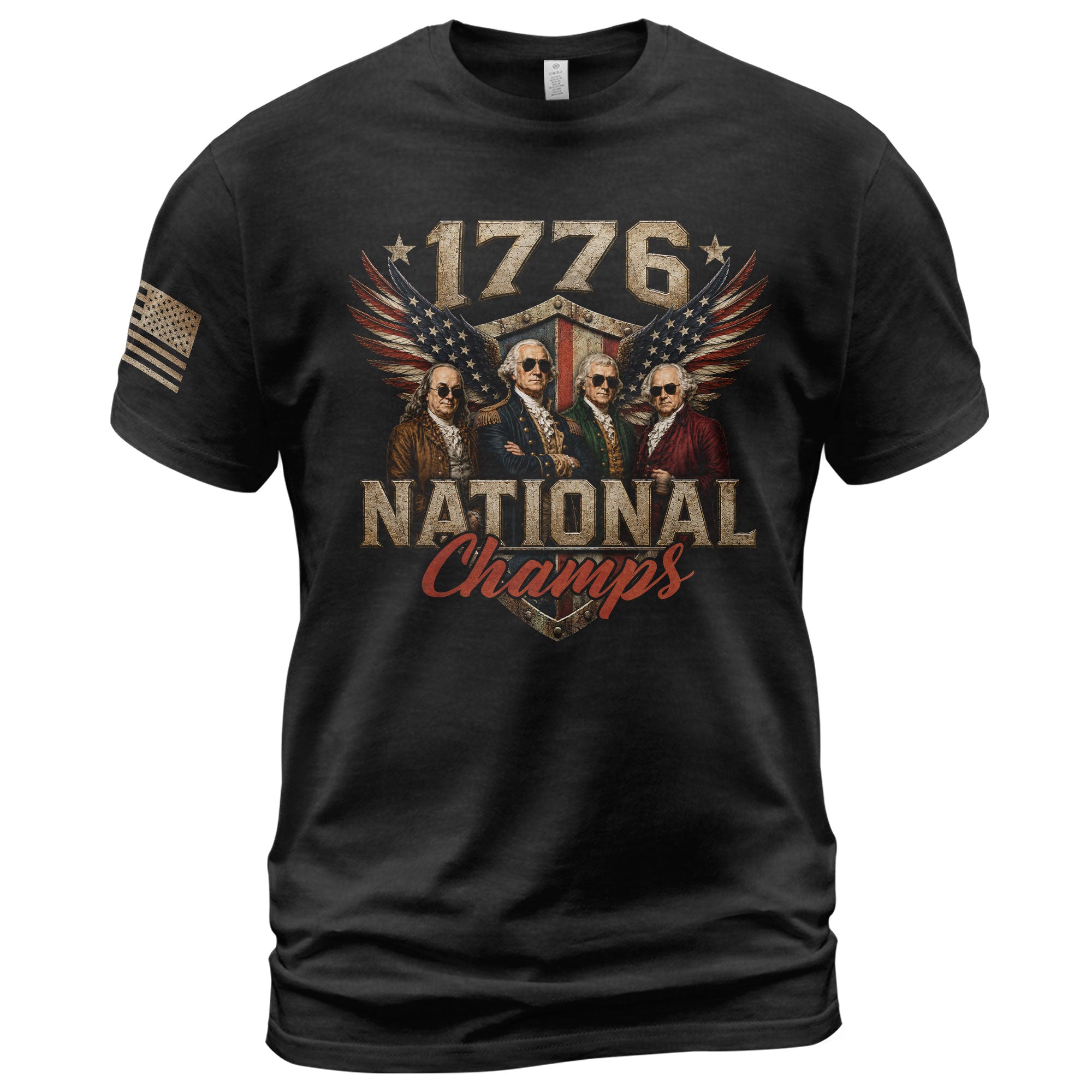 1776 National Champs Founding Fathers Wings Tee Patriotic Graphic Vintage Style Apparel