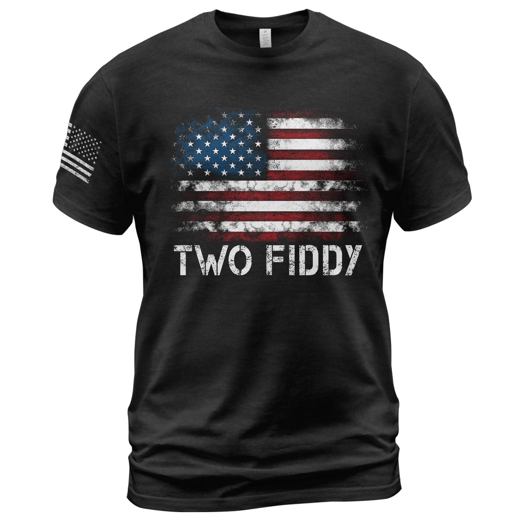 Two Fiddy Distressed Flag Graphic Tee Unisex Soft Cotton Patriotic Short Sleeve T-Shirt