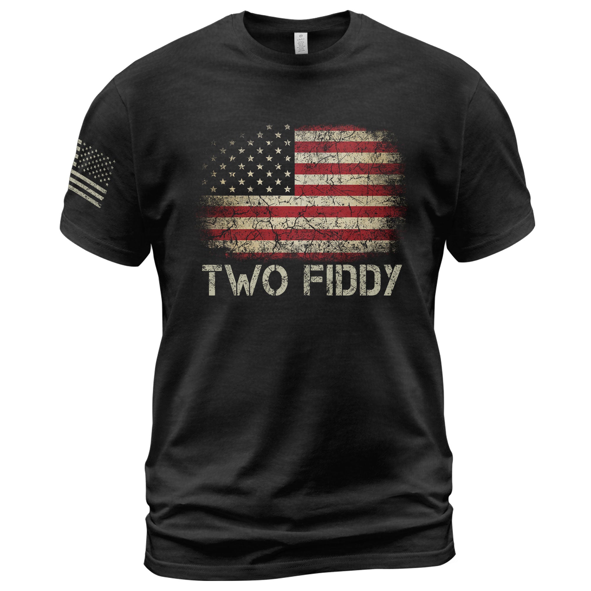Two Fiddy Graphic T-Shirt Distressed American Flag Print Casual Cotton Short Sleeve Tee
