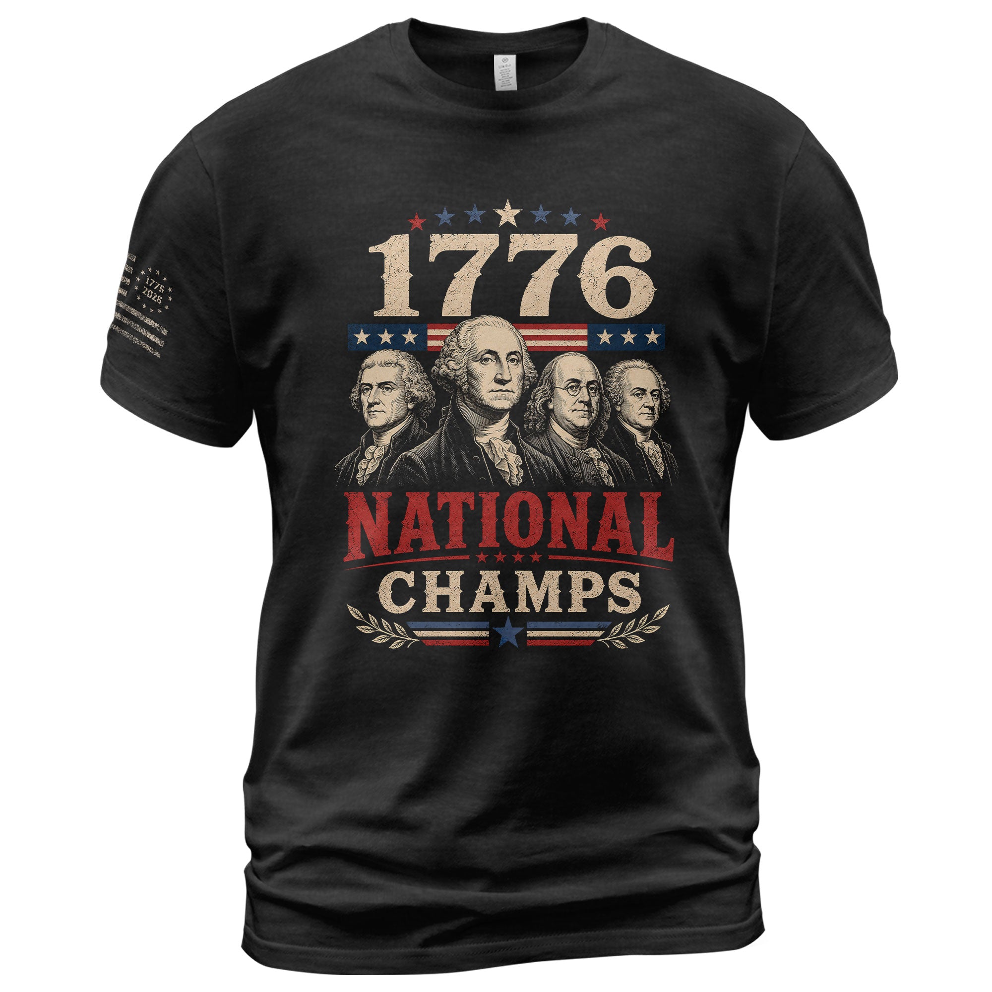 Founding Fathers Graphic Apparel - 1776 National Champs Patriotic Navy T-Shirt